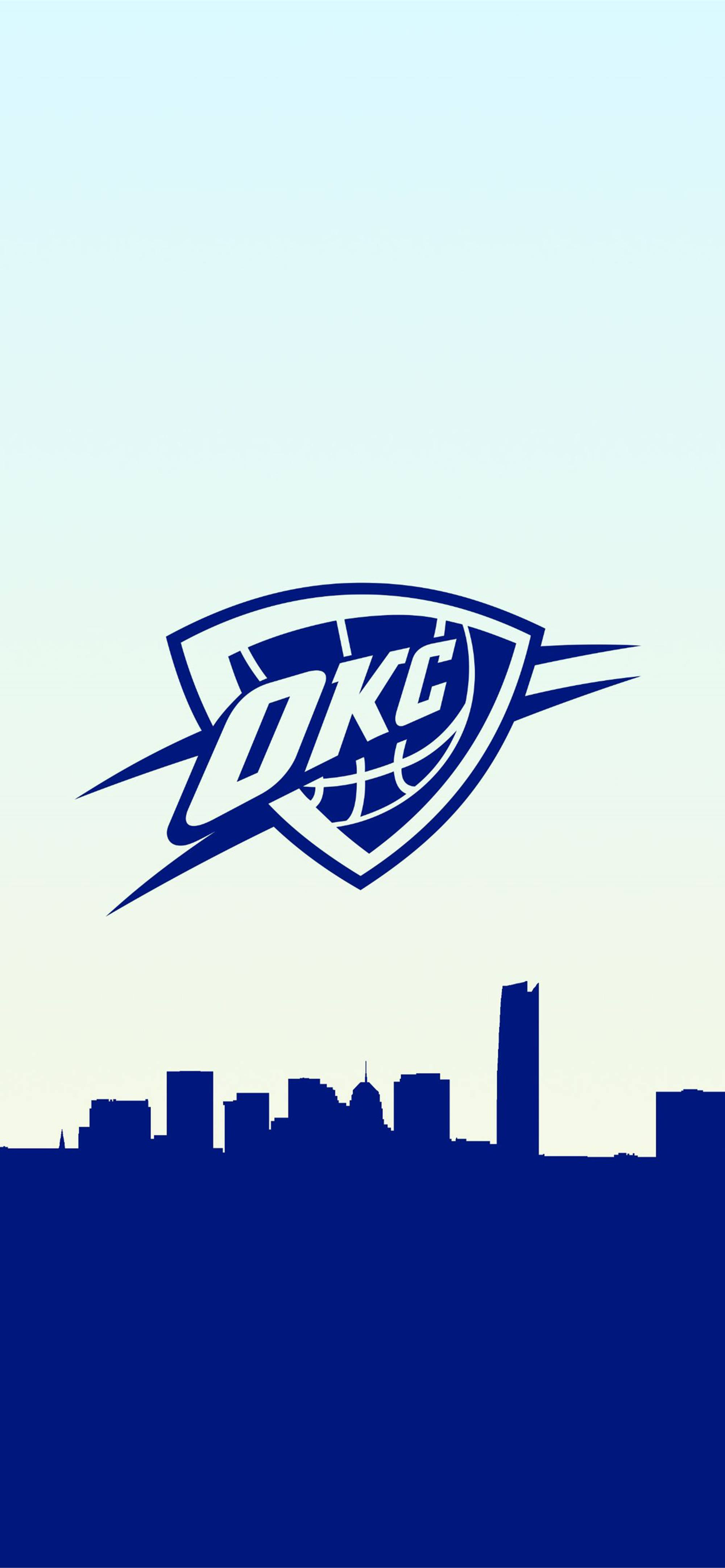 Oklahoma City Thunder, blue and white, minimalist skyline, 4K Phone Wallpaper