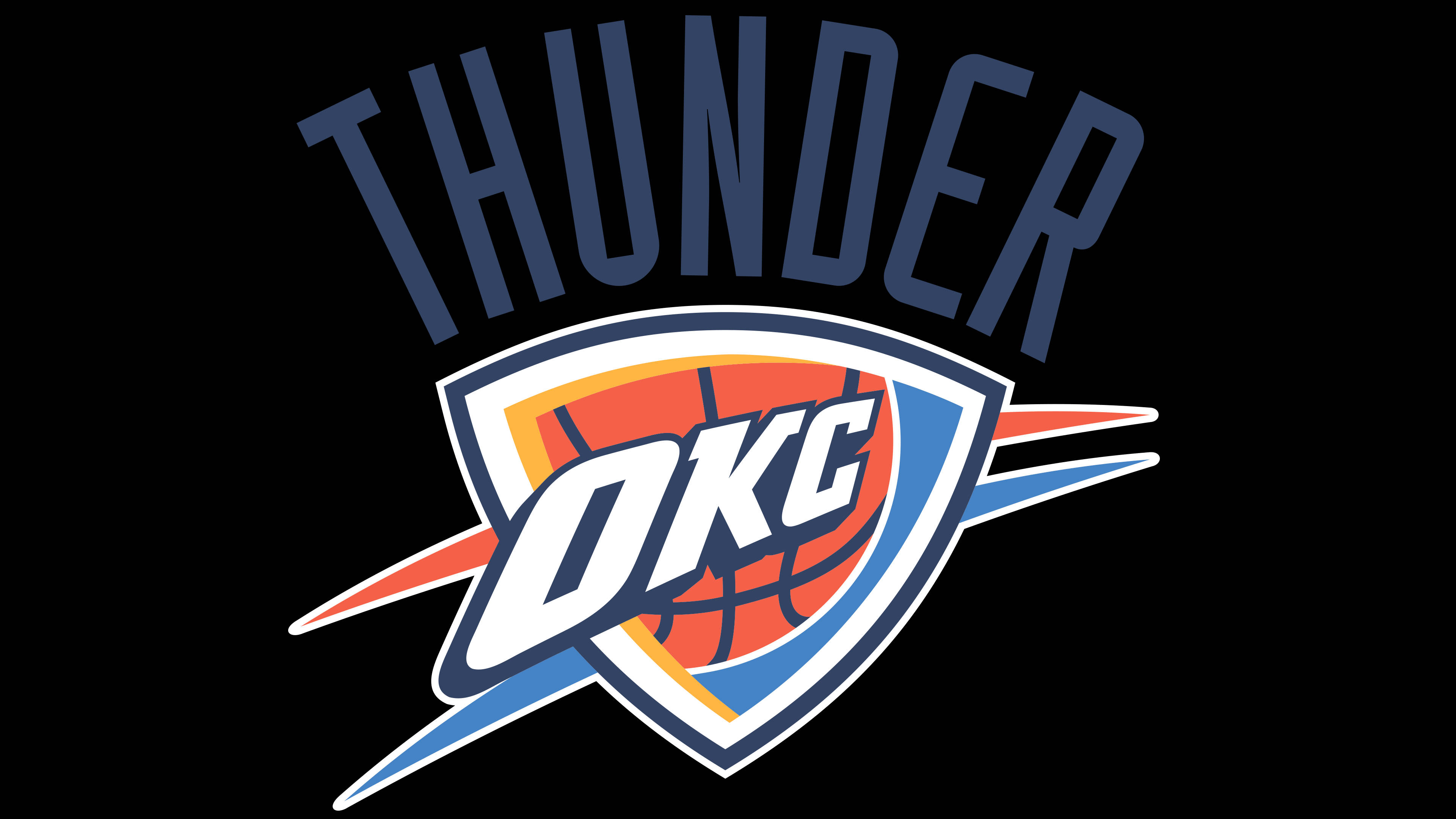 Oklahoma City Thunder, black background, bold lettering, 4K Desktop Wallpaper
