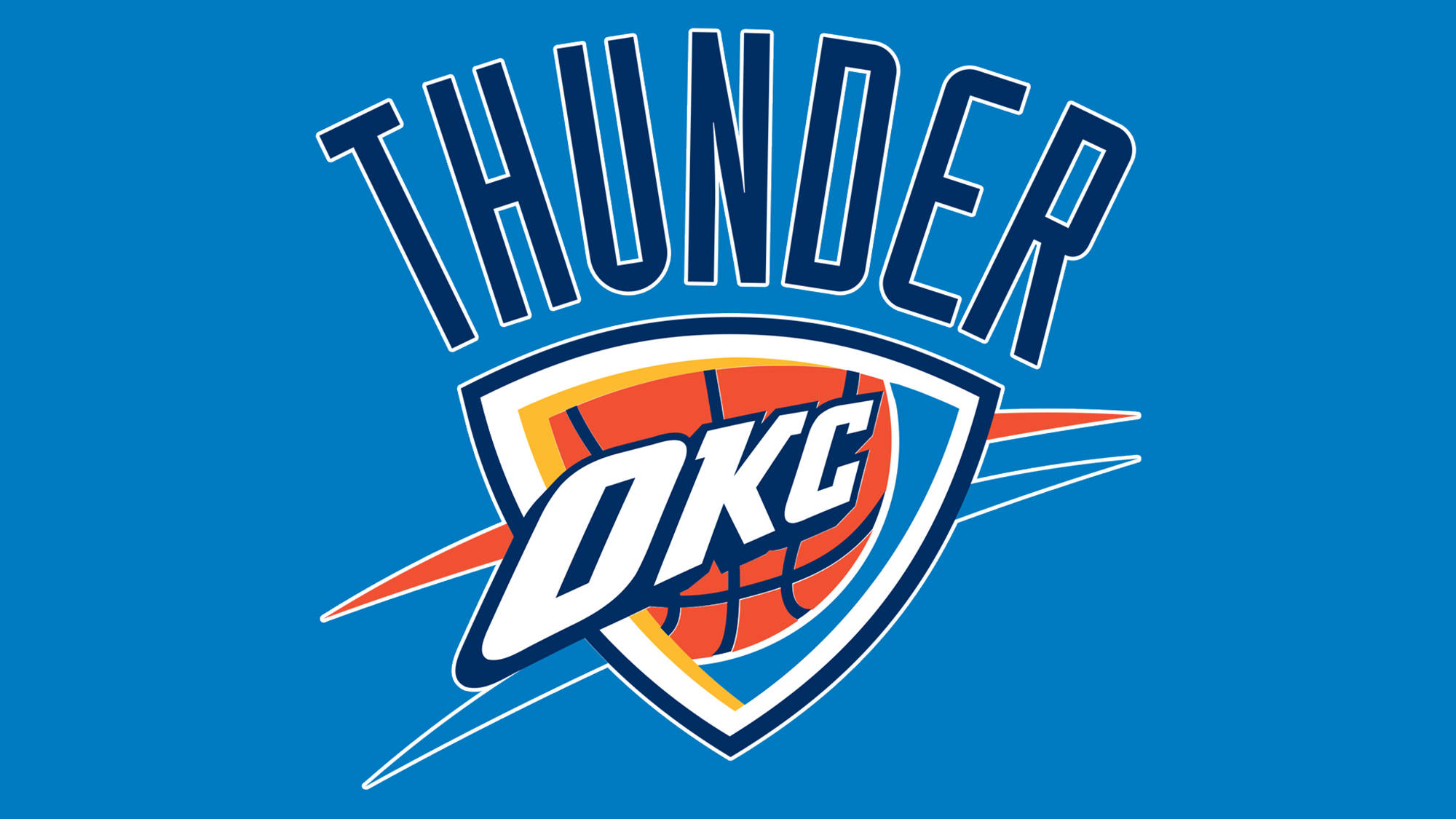 Oklahoma City Thunder, blue background, basketball logo, Full HD Desktop Wallpaper