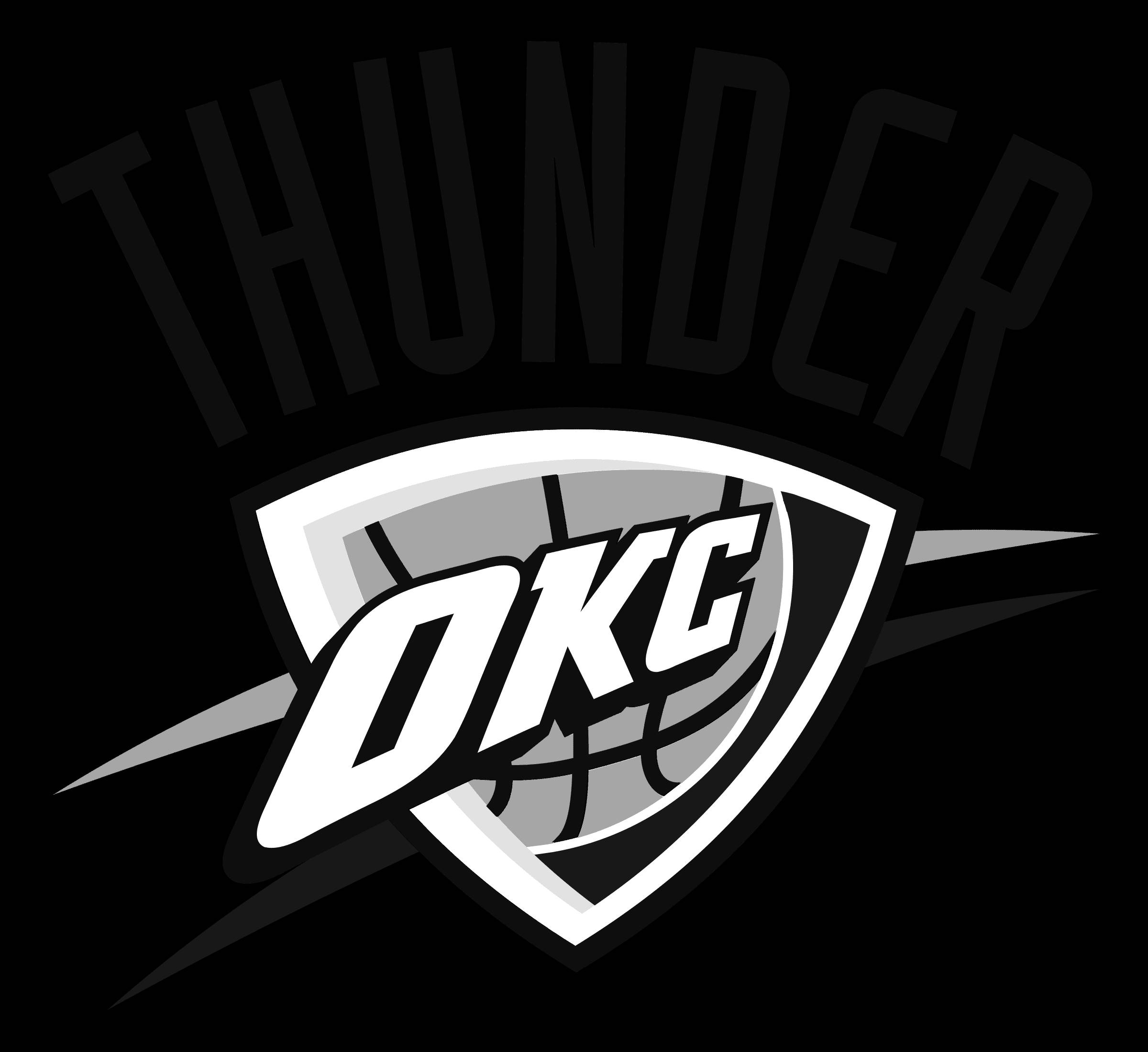 Oklahoma City Thunder, black and white, basketball logo, Full HD Desktop Wallpaper
