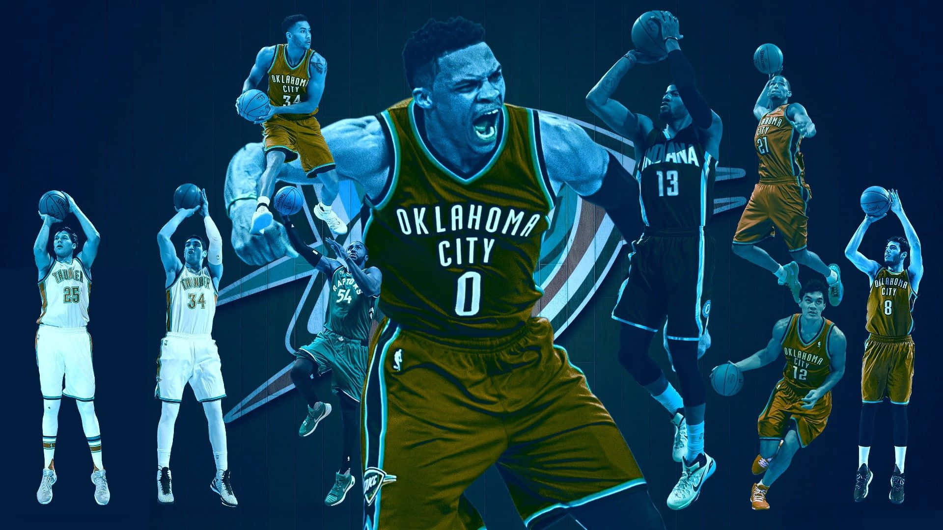 Oklahoma City Thunder, 2017-2018 roster, dark blue background, Full HD Desktop Wallpaper