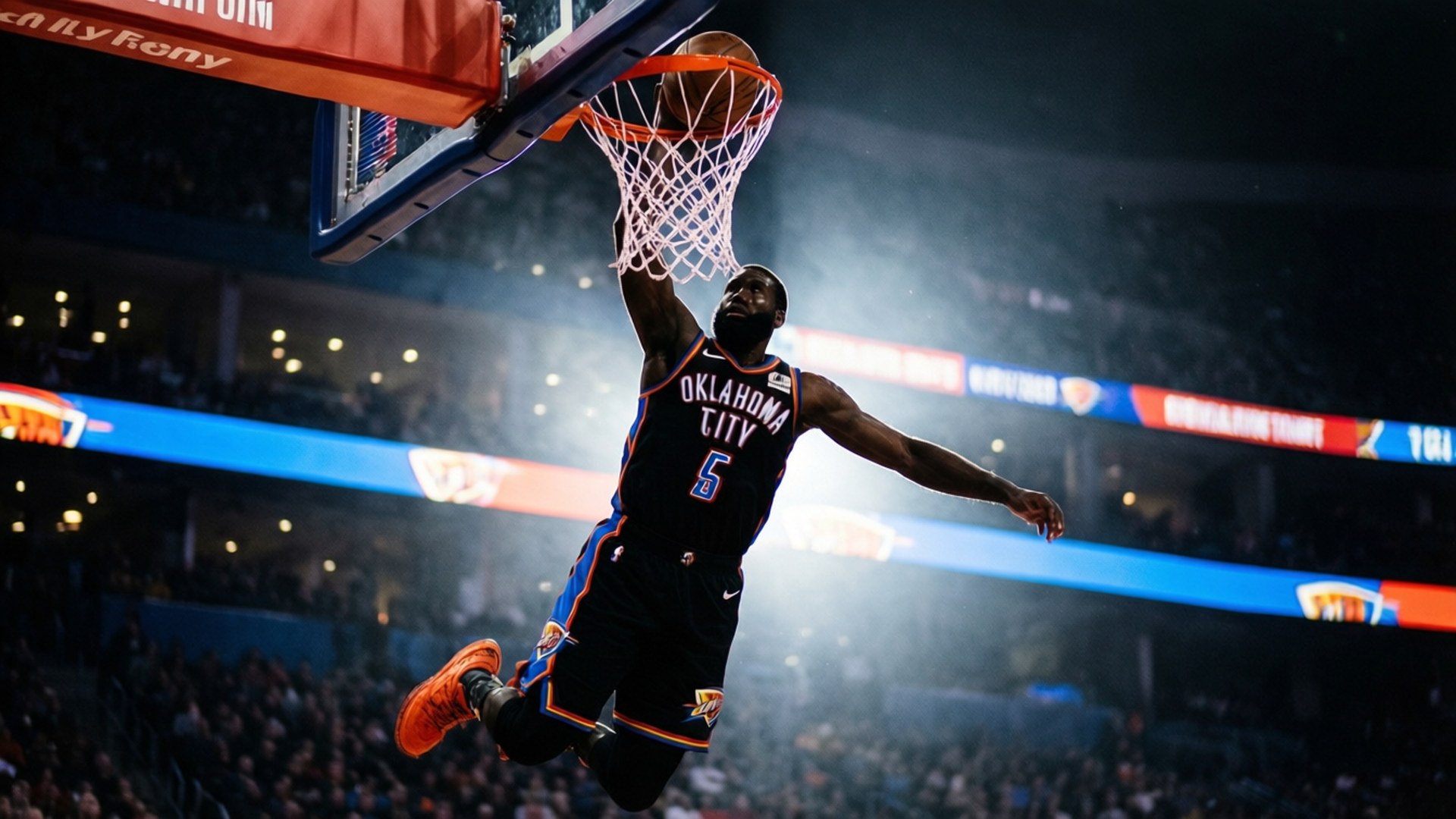 Oklahoma City jersey, basketball player, dunk, Full HD Desktop Wallpaper