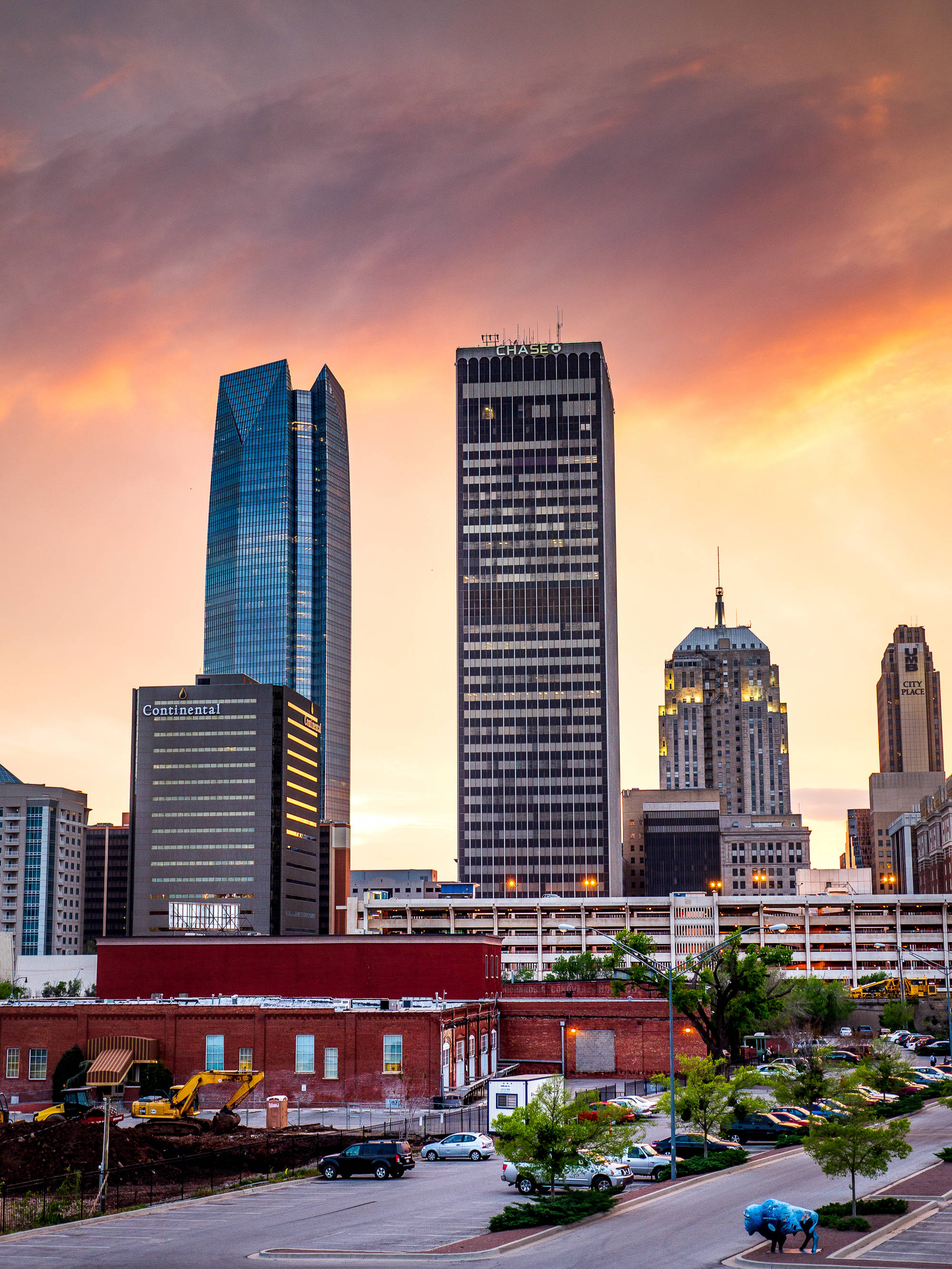 Oklahoma City, sunset, skyscrapers, 2K Phone Wallpaper