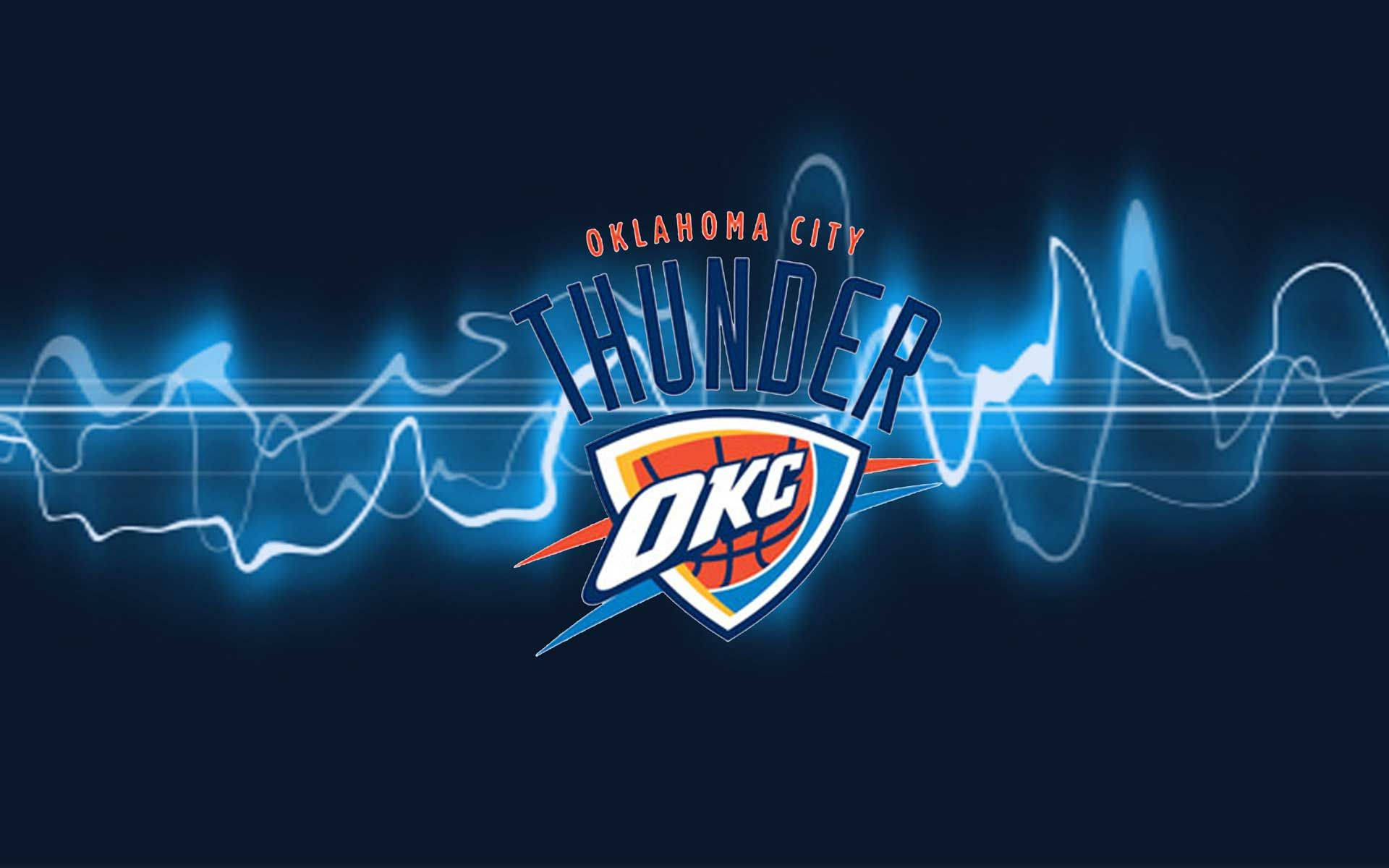 Oklahoma City Thunder, electric blue energy waves, dark background, Full HD Desktop Wallpaper