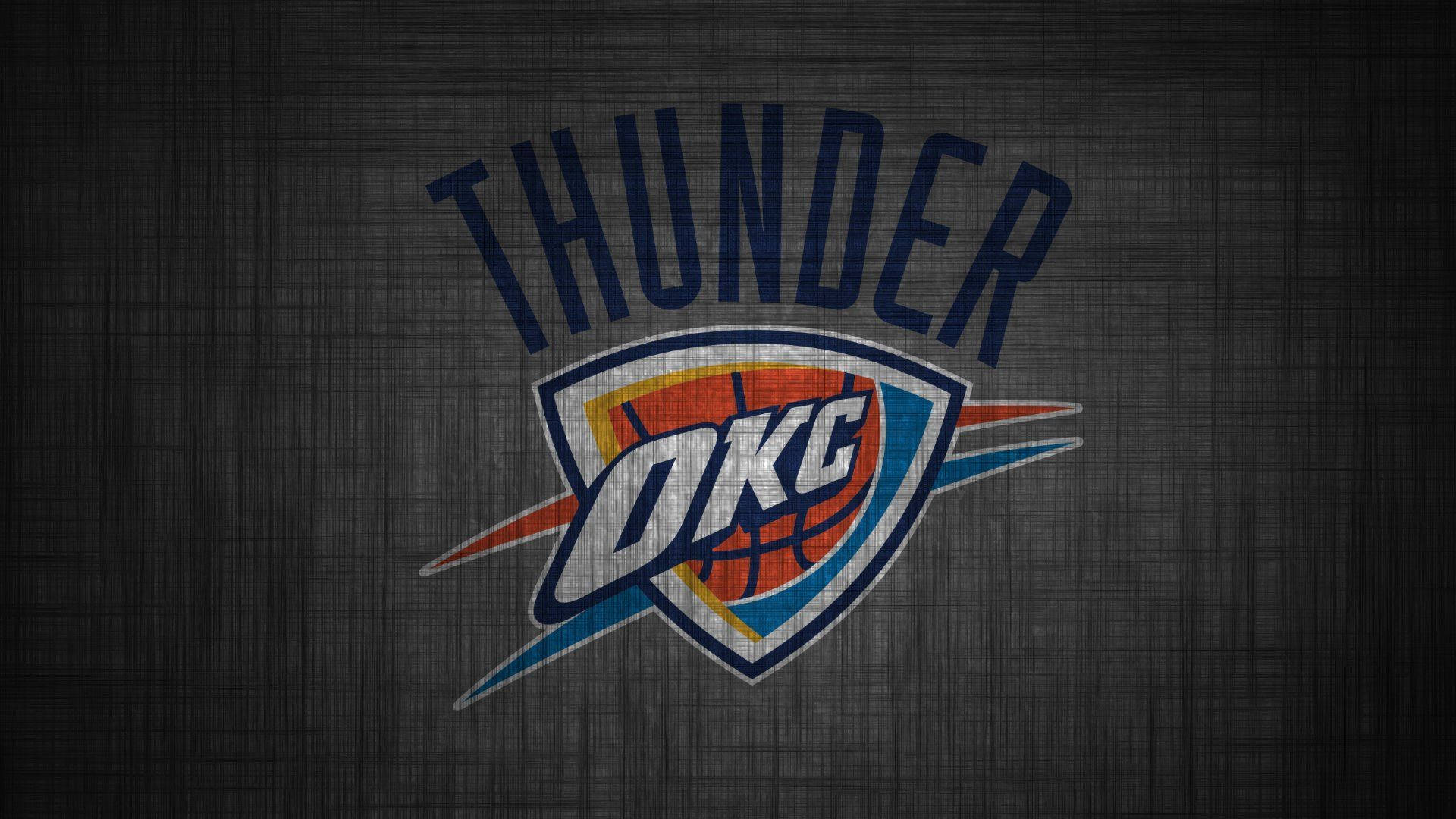 Oklahoma City Thunder logo, bold blue text, vibrant orange blue shield, Full HD Desktop Wallpaper