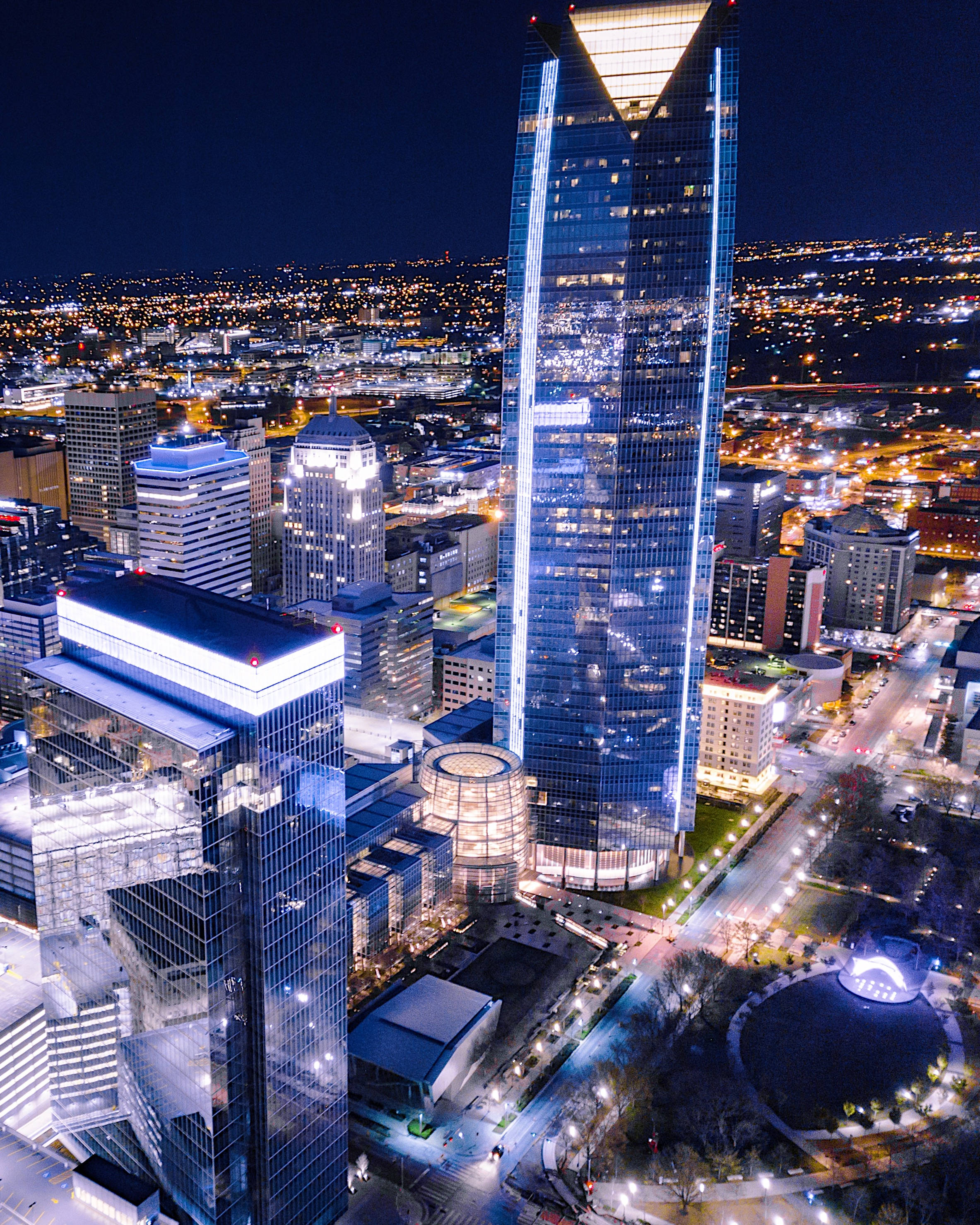 Oklahoma City, city lights, night, 2K Phone Wallpaper