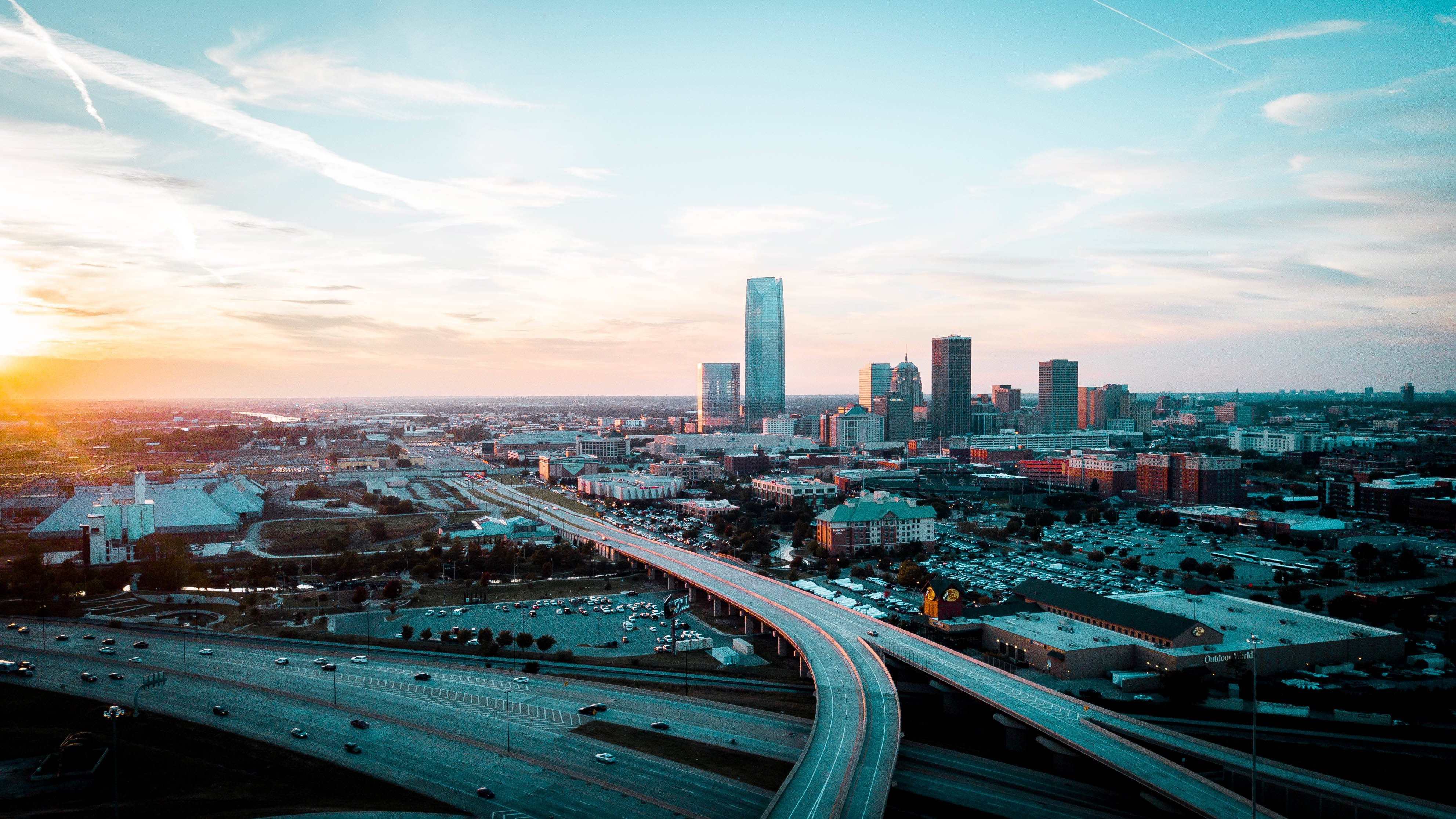 Oklahoma City, sunset, winding highways, 4K Desktop Wallpaper