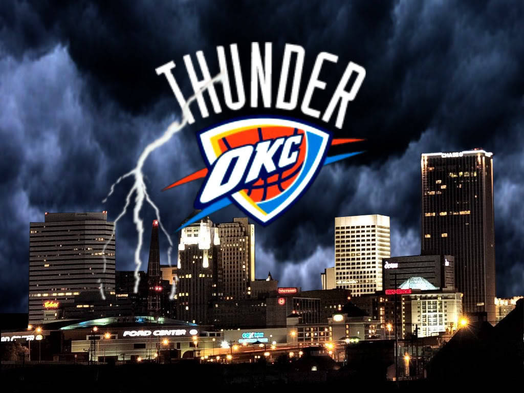 Oklahoma City Thunder, city skyline, stormy night, SD Desktop Wallpaper