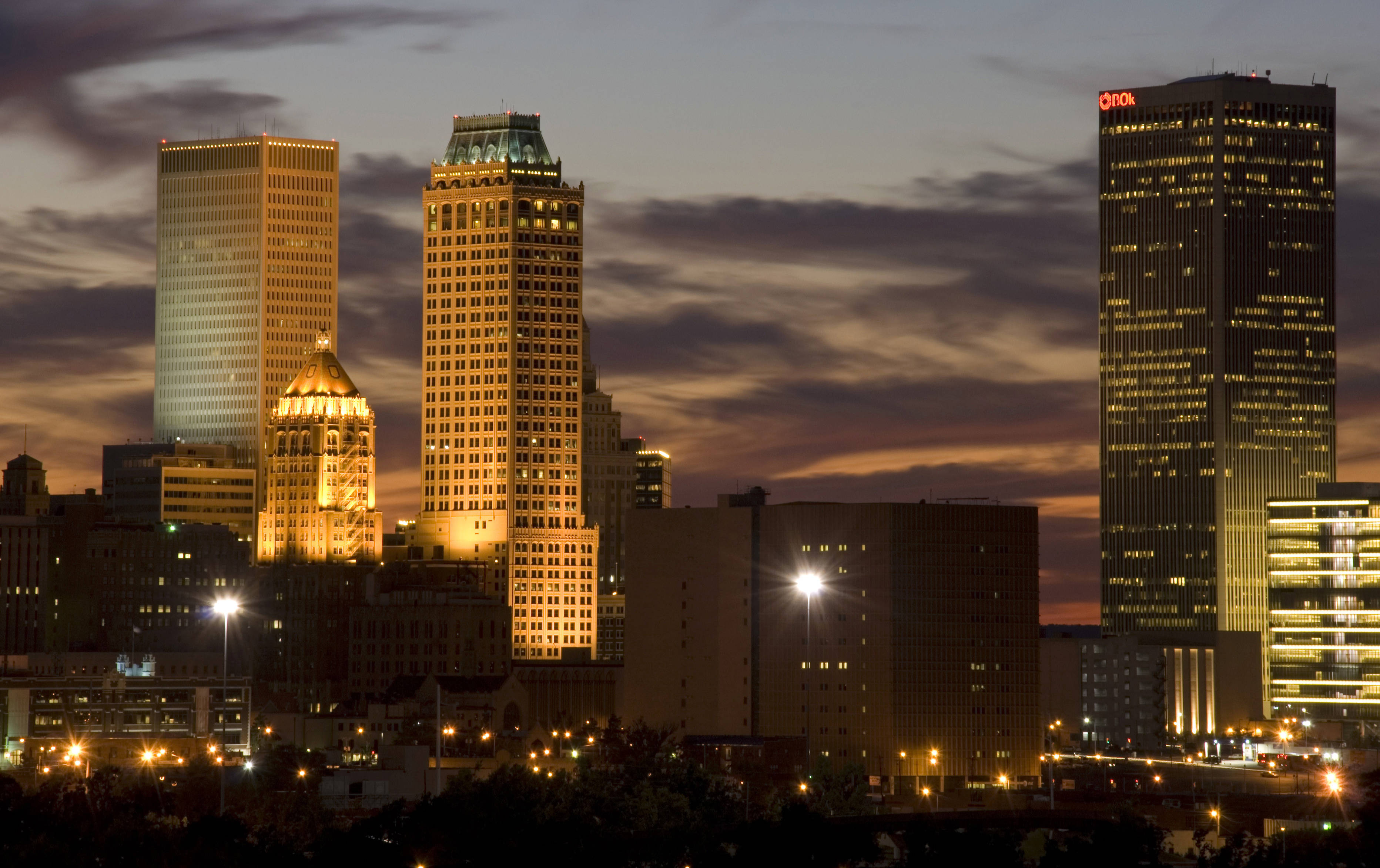 Oklahoma City, skyscrapers, dusk, 2K Desktop Wallpaper