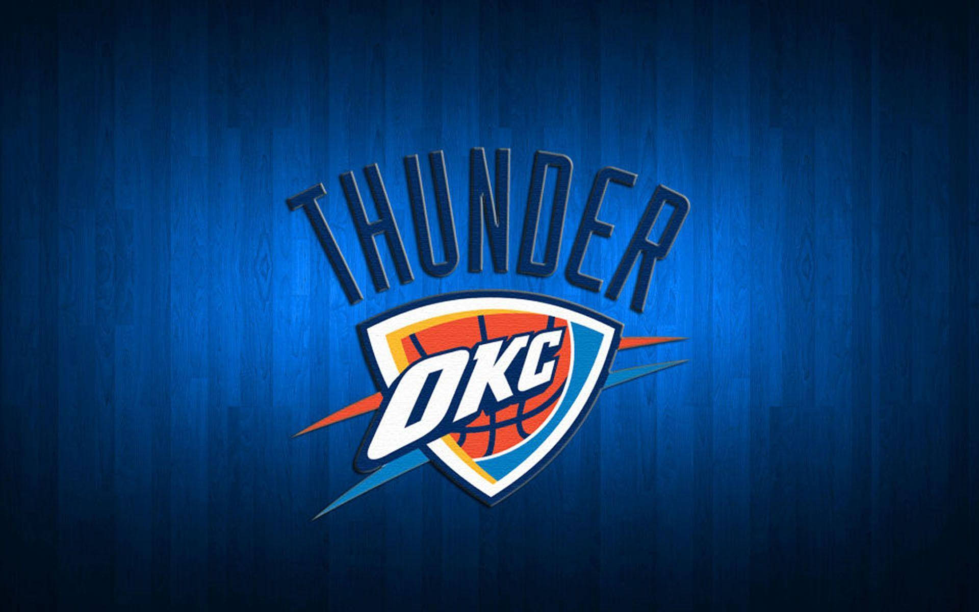 Oklahoma City Thunder, blue panels, textured blue wooden background, Full HD Desktop Wallpaper