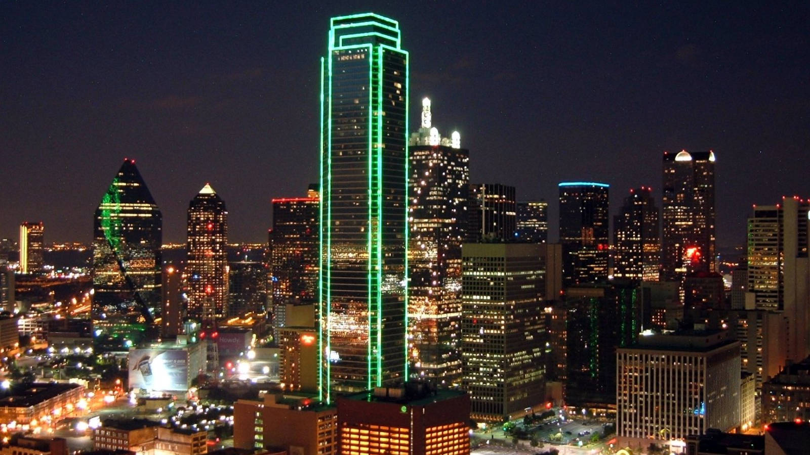 Oklahoma City, neon cityscape, towering skyscraper, HD Desktop Wallpaper