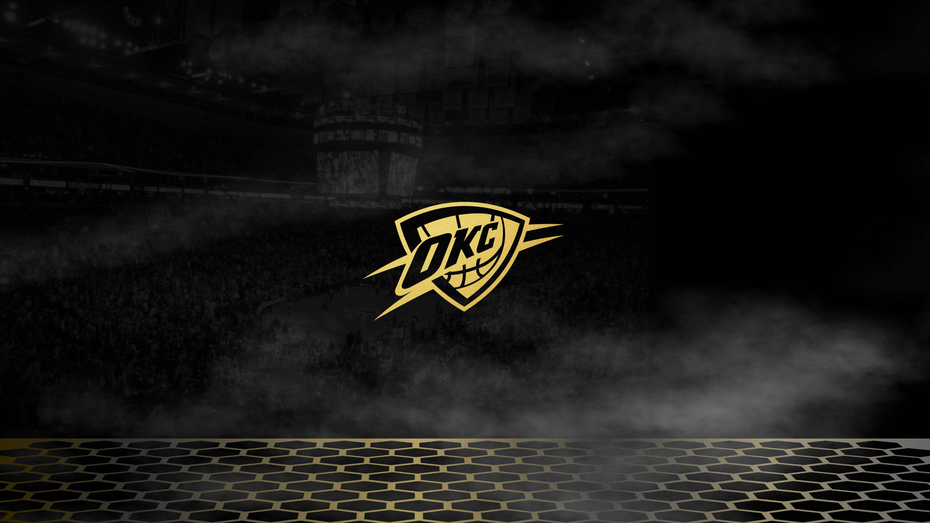 Oklahoma City Thunder, black and gold, golden OKC Thunder logo, 2K Desktop Wallpaper