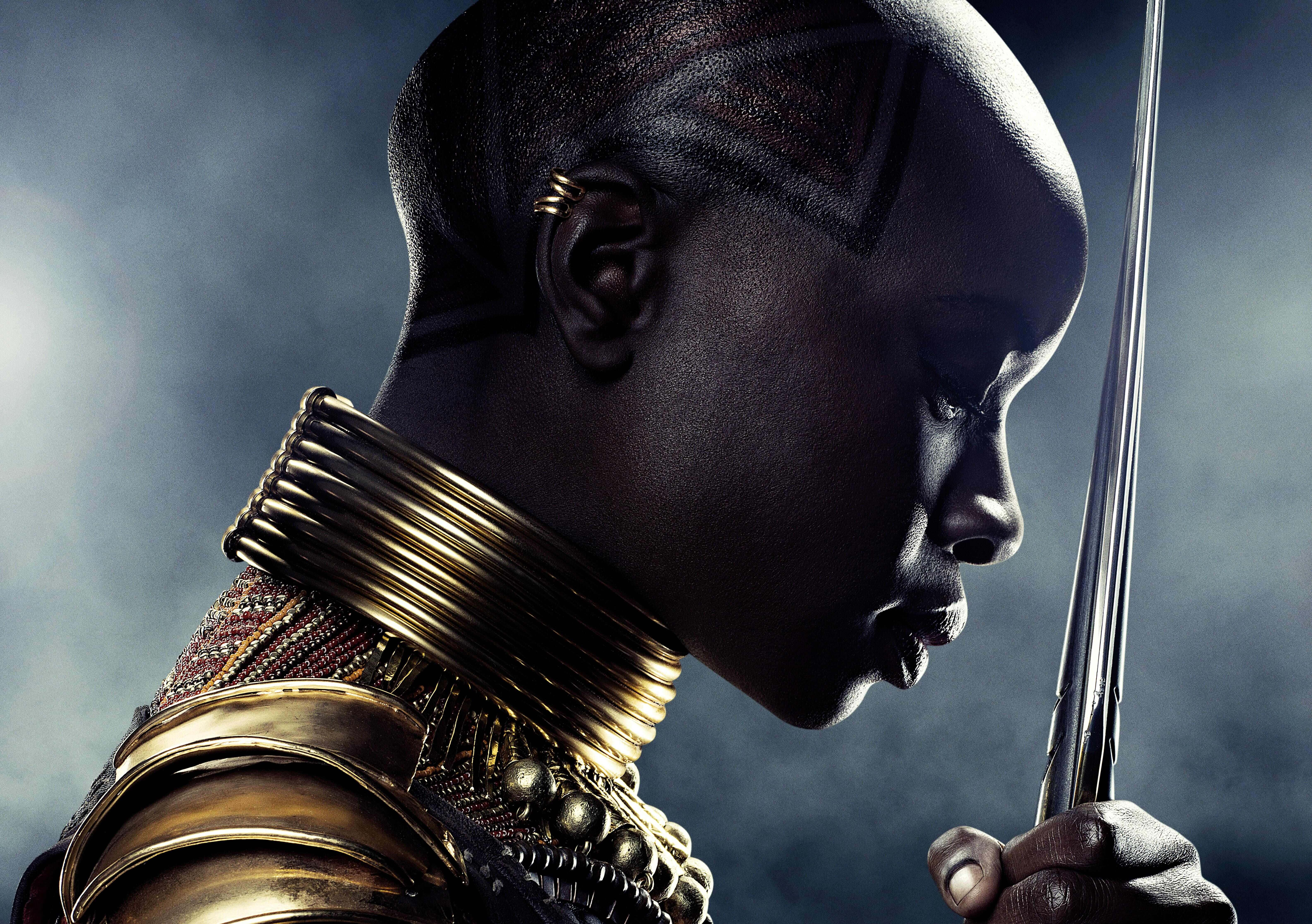 Okoye, golden armor, spear, 5K Desktop Wallpaper