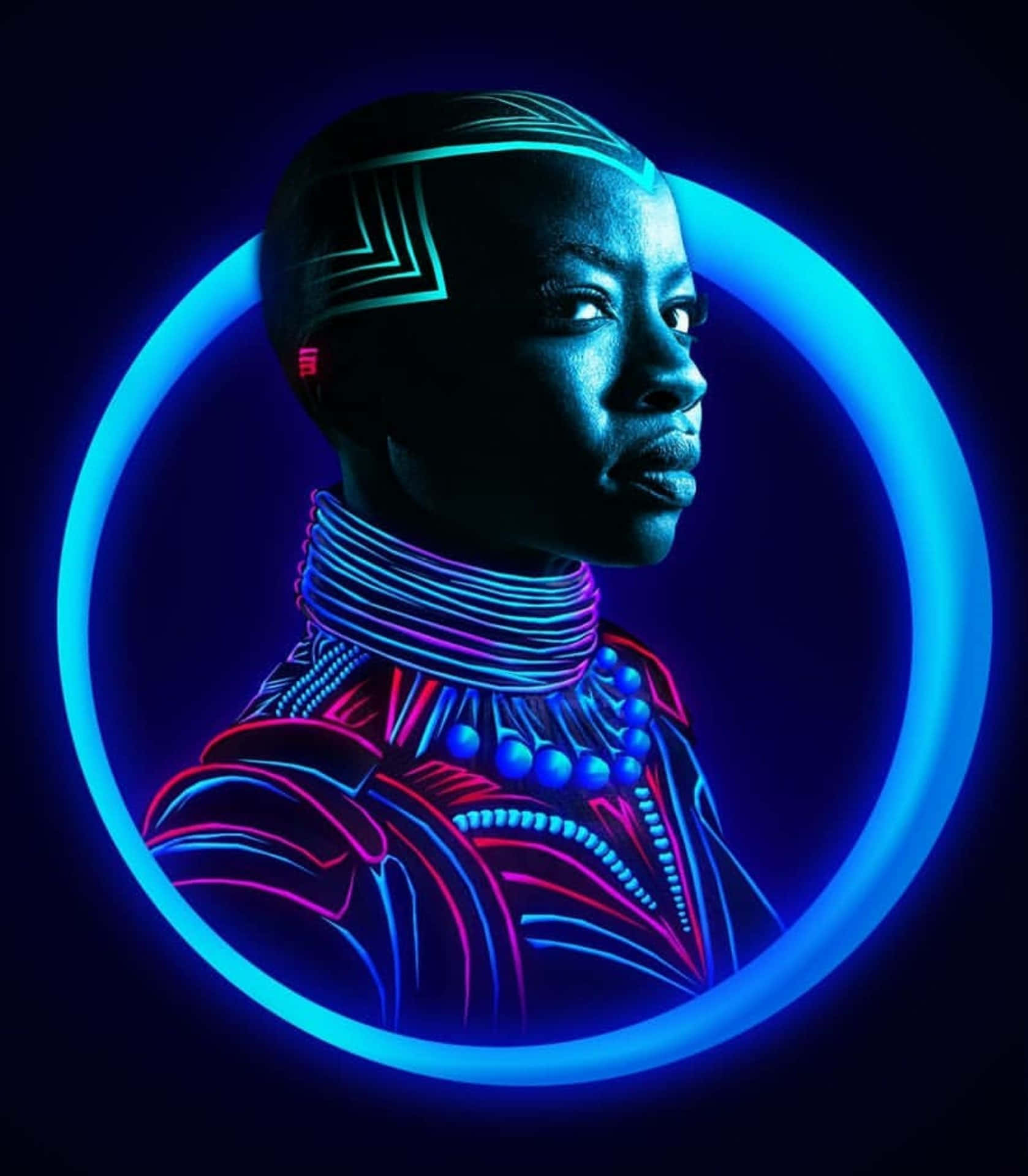 Okoye, neon blue, pink tribal patterns, Full HD Phone Wallpaper