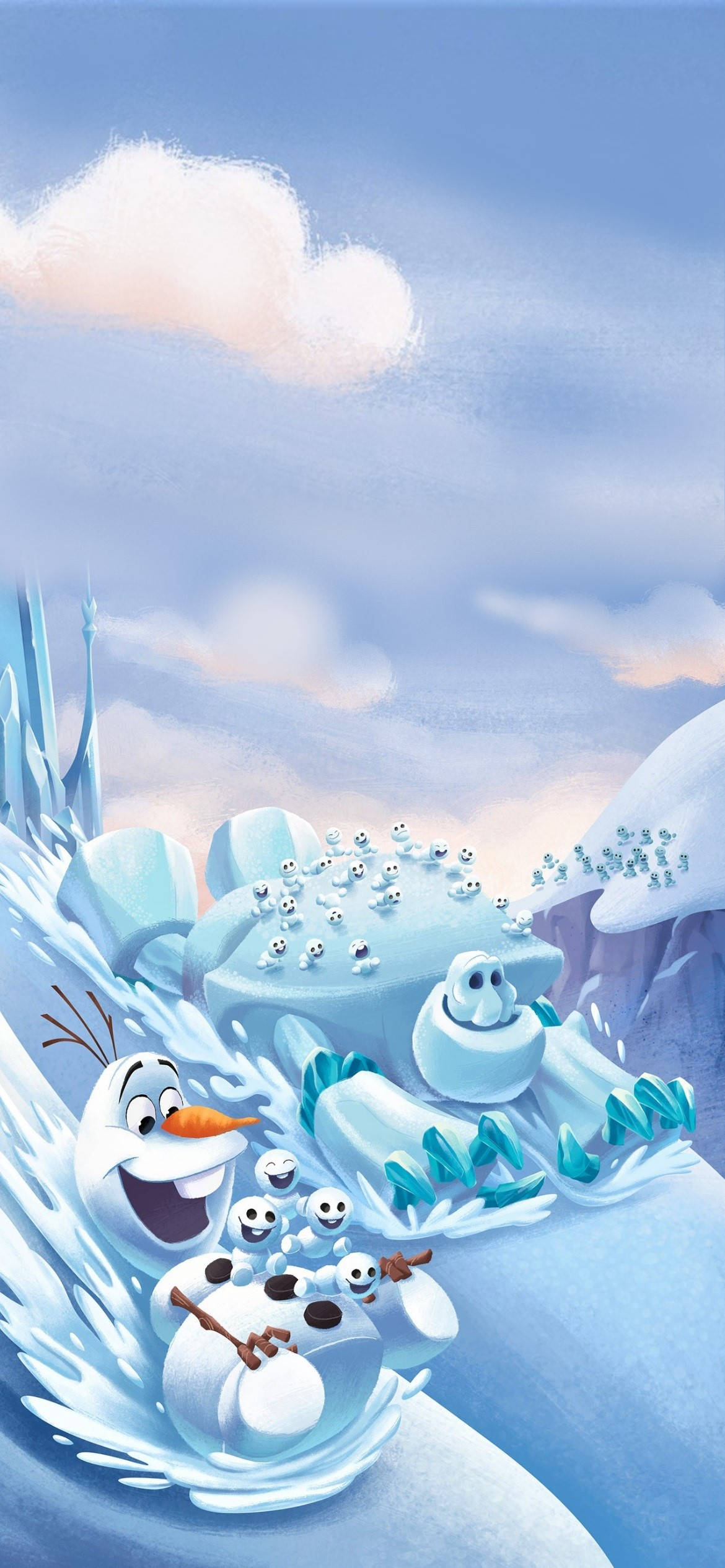 Olaf, snow slide, snowman friends, Full HD Phone Wallpaper
