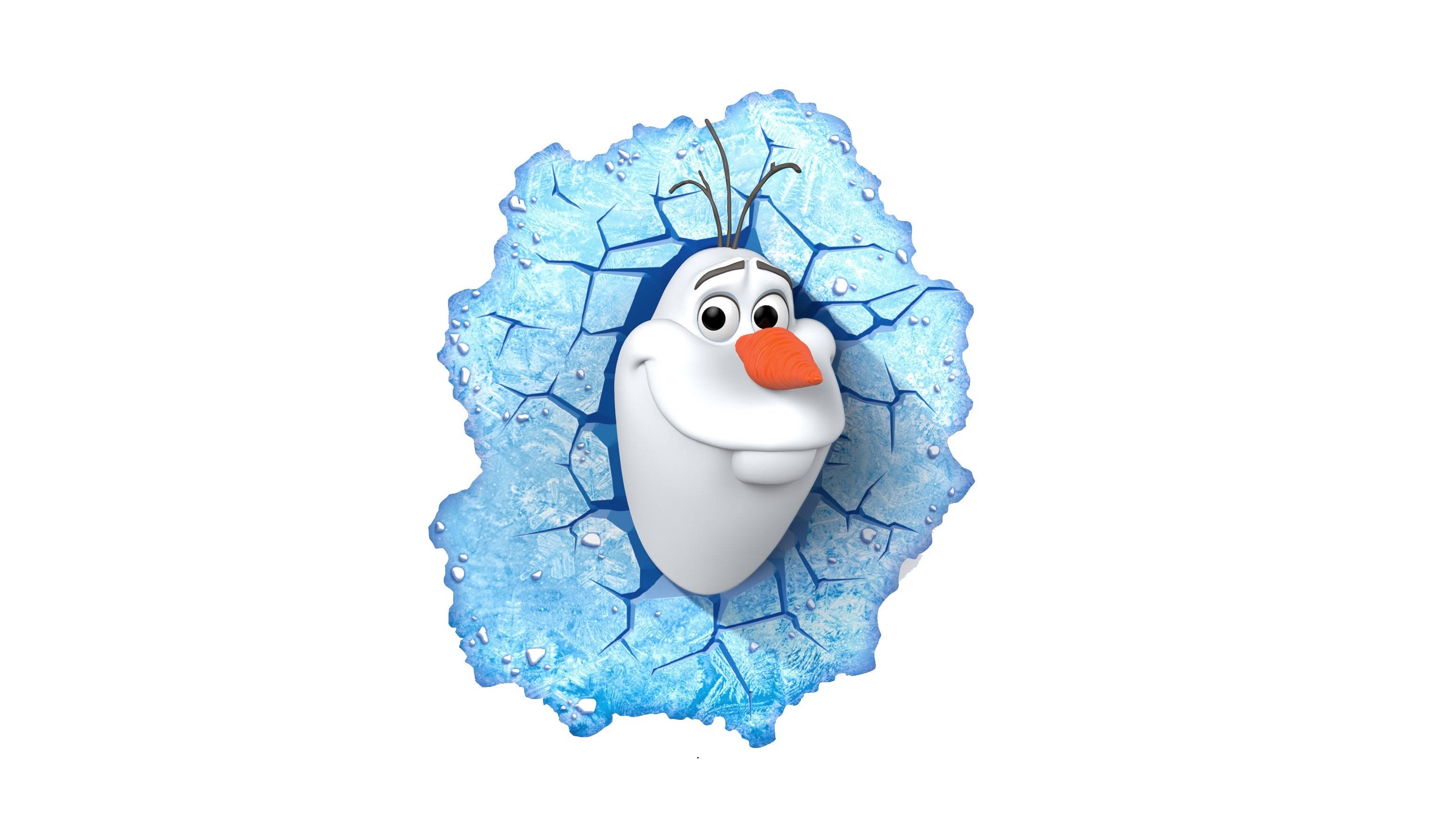 Olaf, snowman, cracked blue ice wall, 2K Desktop Wallpaper