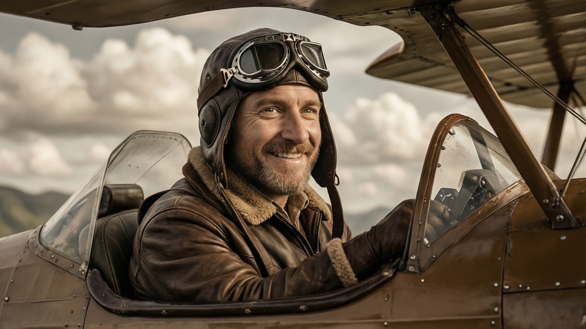 Olaf, aviator pilot, vintage leather flight gear, Full HD Desktop Wallpaper