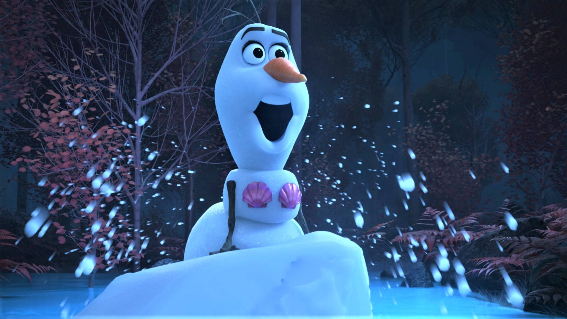 Olaf, mermaid, snowy forest, Full HD Desktop Wallpaper