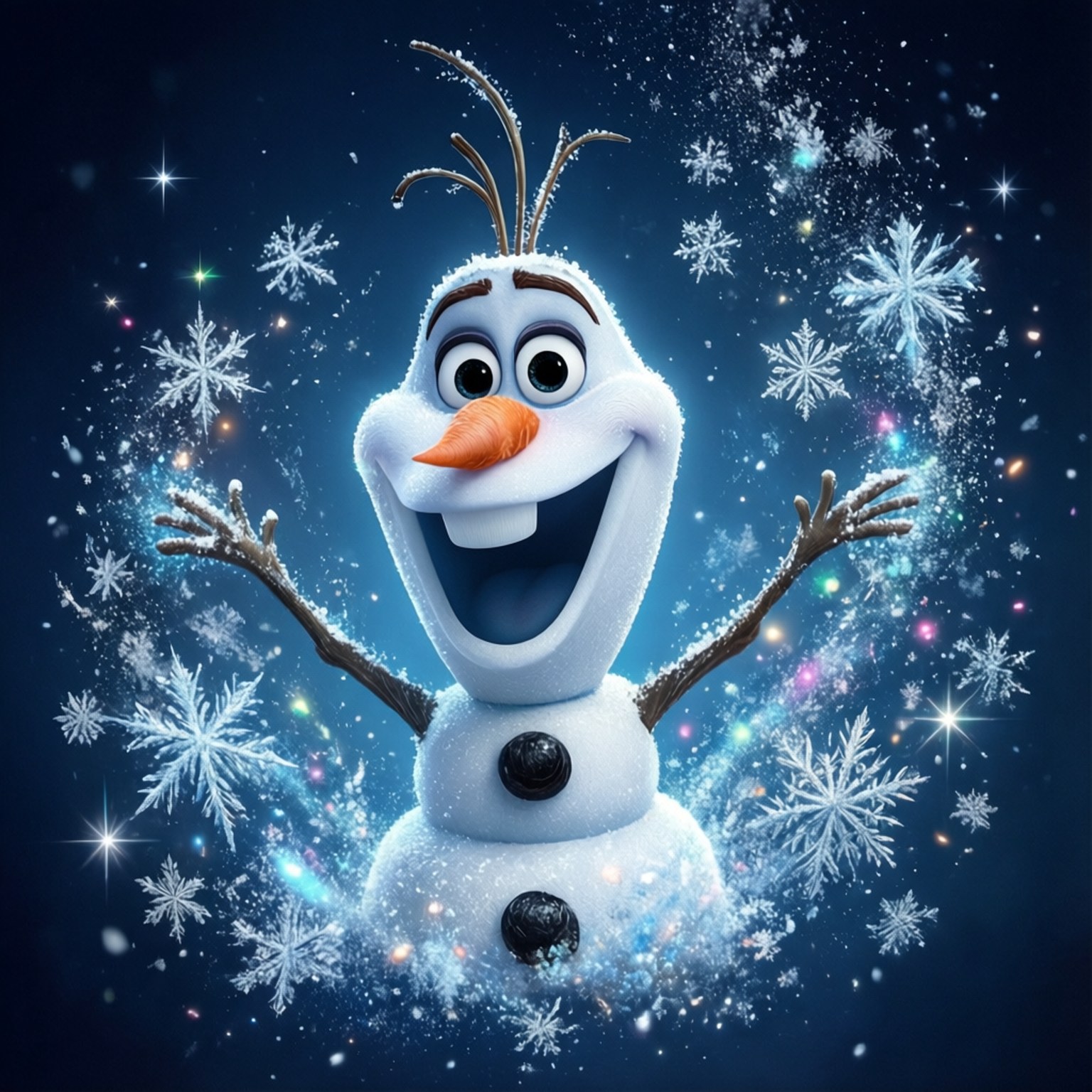 Olaf, snowflakes, starry night sky, HD Desktop Wallpaper