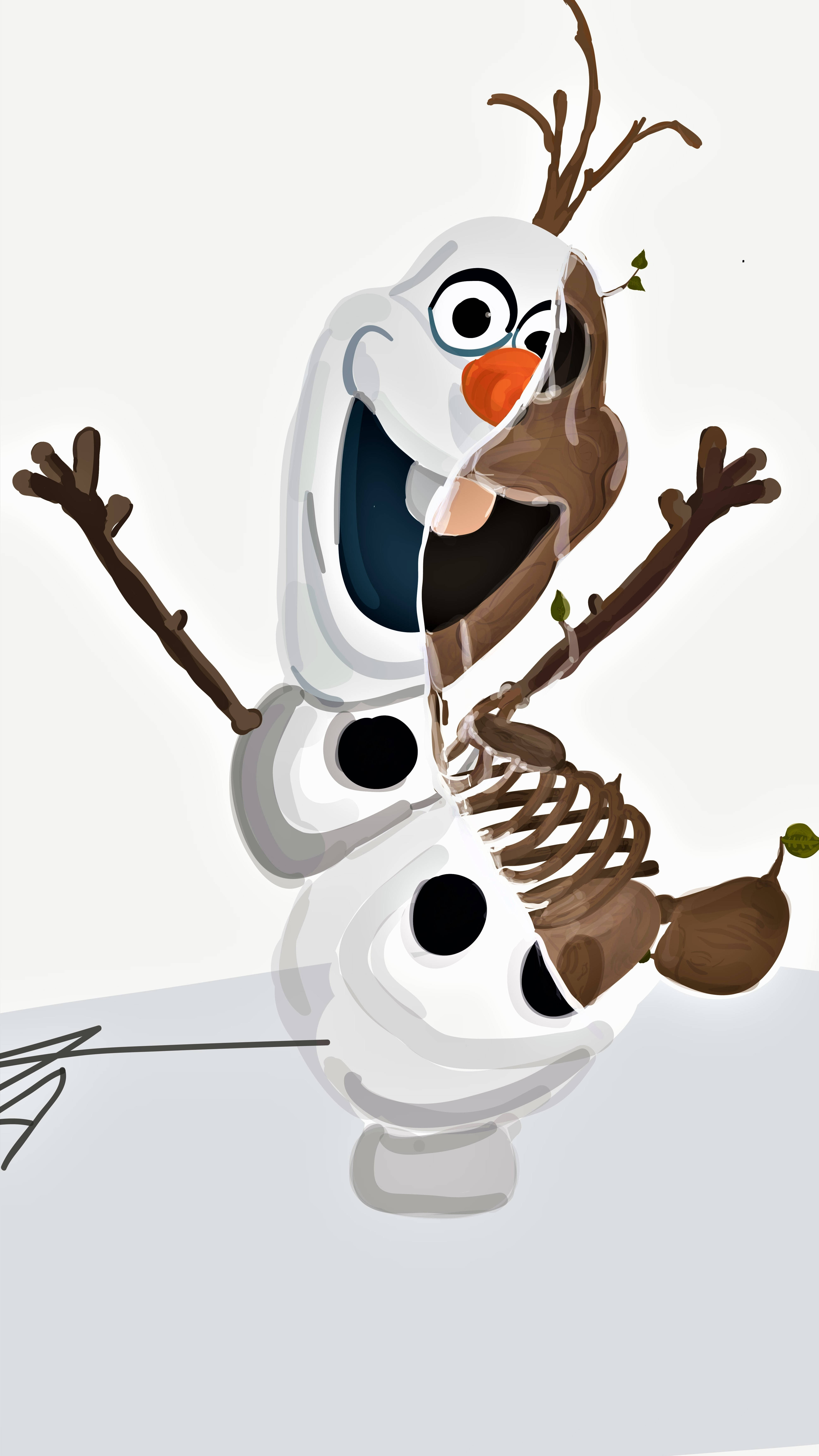 Olaf, twig arms, carrot nose, 5K Phone Wallpaper