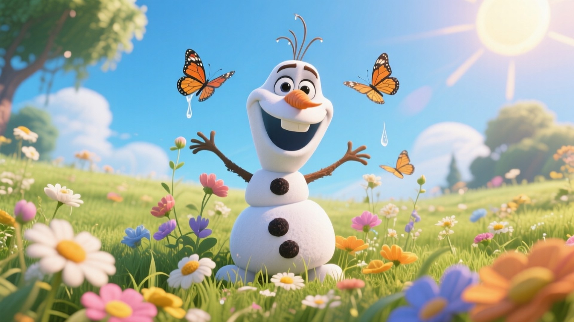 Olaf, summer meadow, sunlit meadow, Full HD Desktop Wallpaper