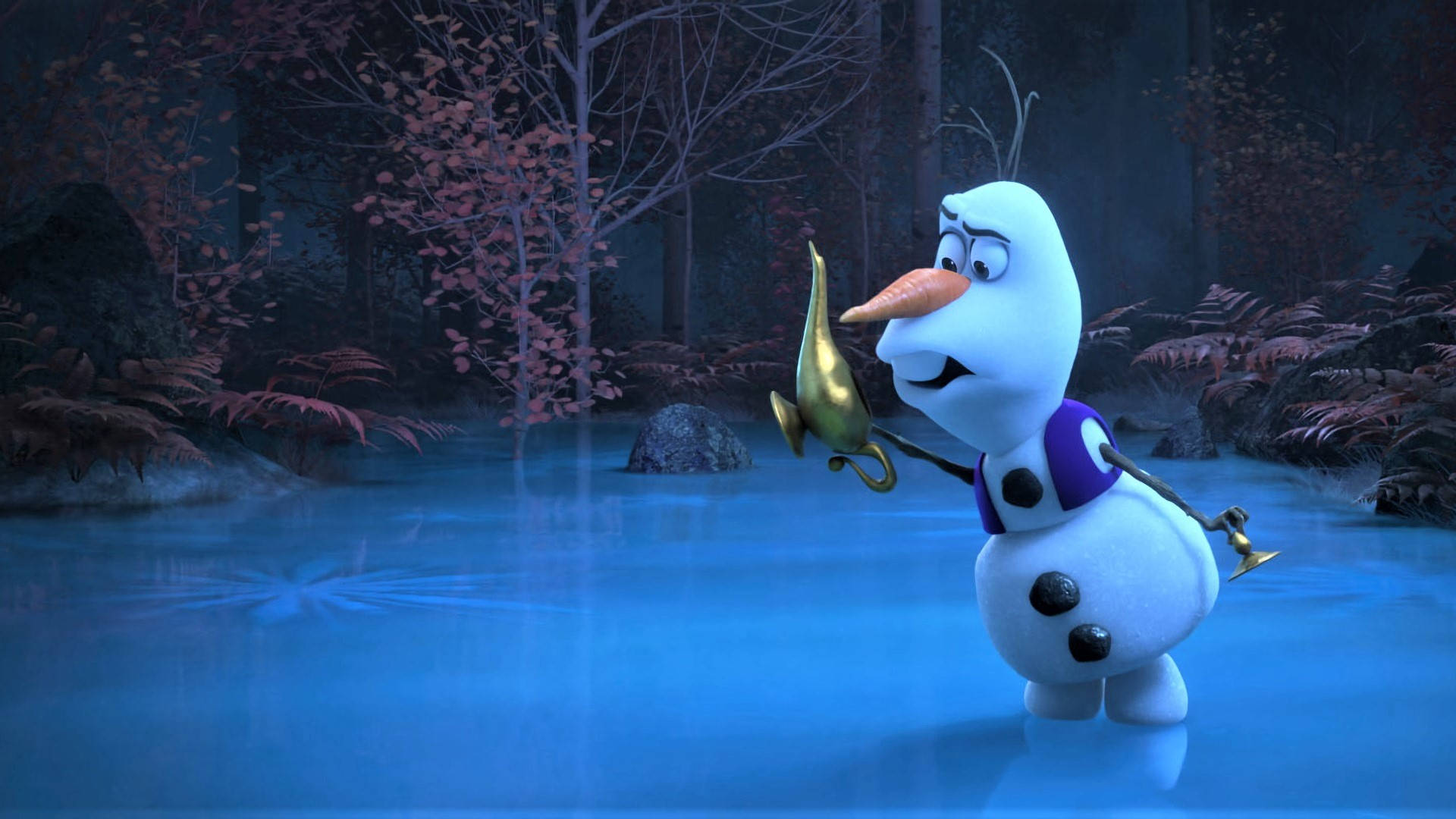 Olaf, genie, glowing blue water, Full HD Desktop Wallpaper