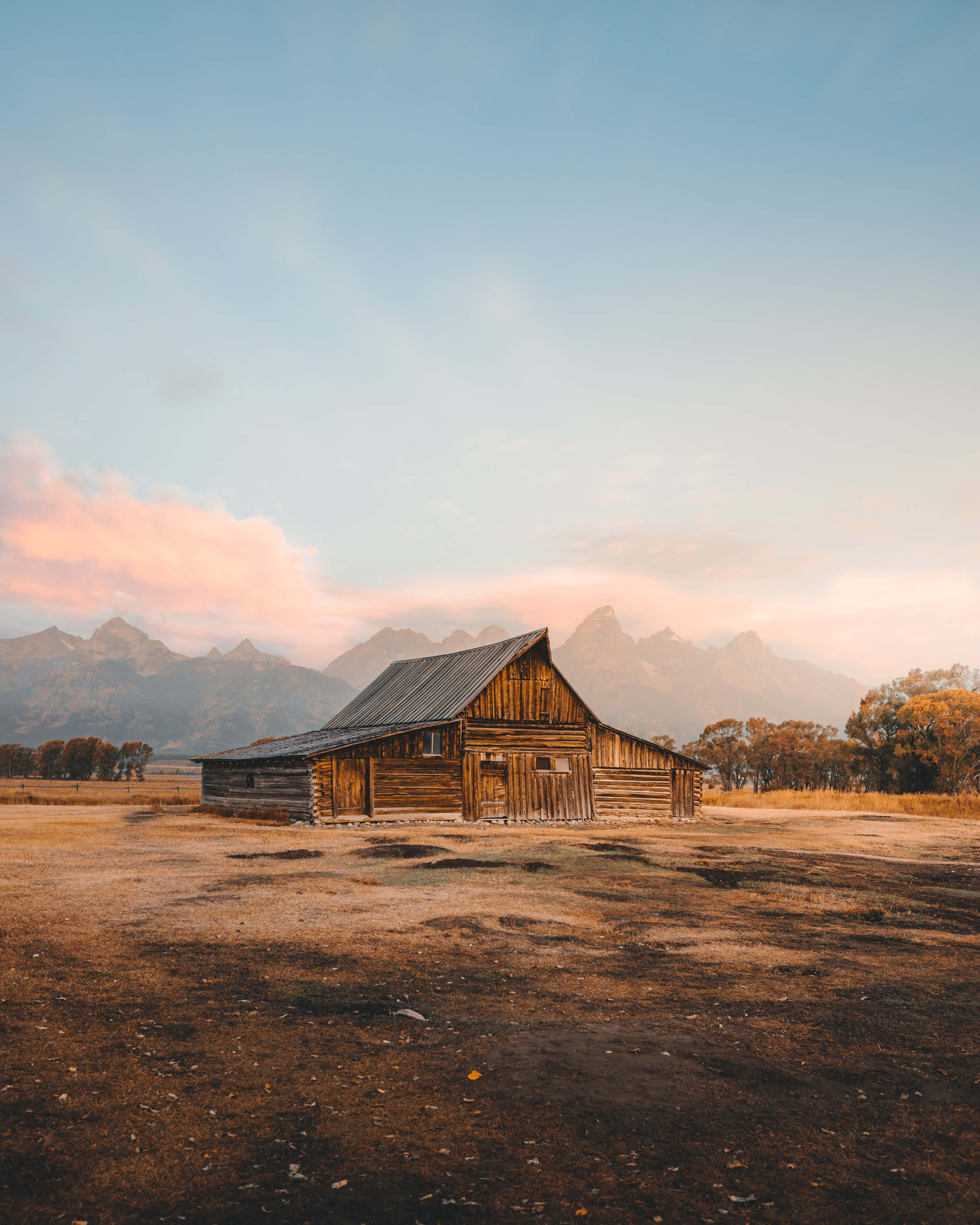 countryside, old barn, mountains, 2K Phone Wallpaper