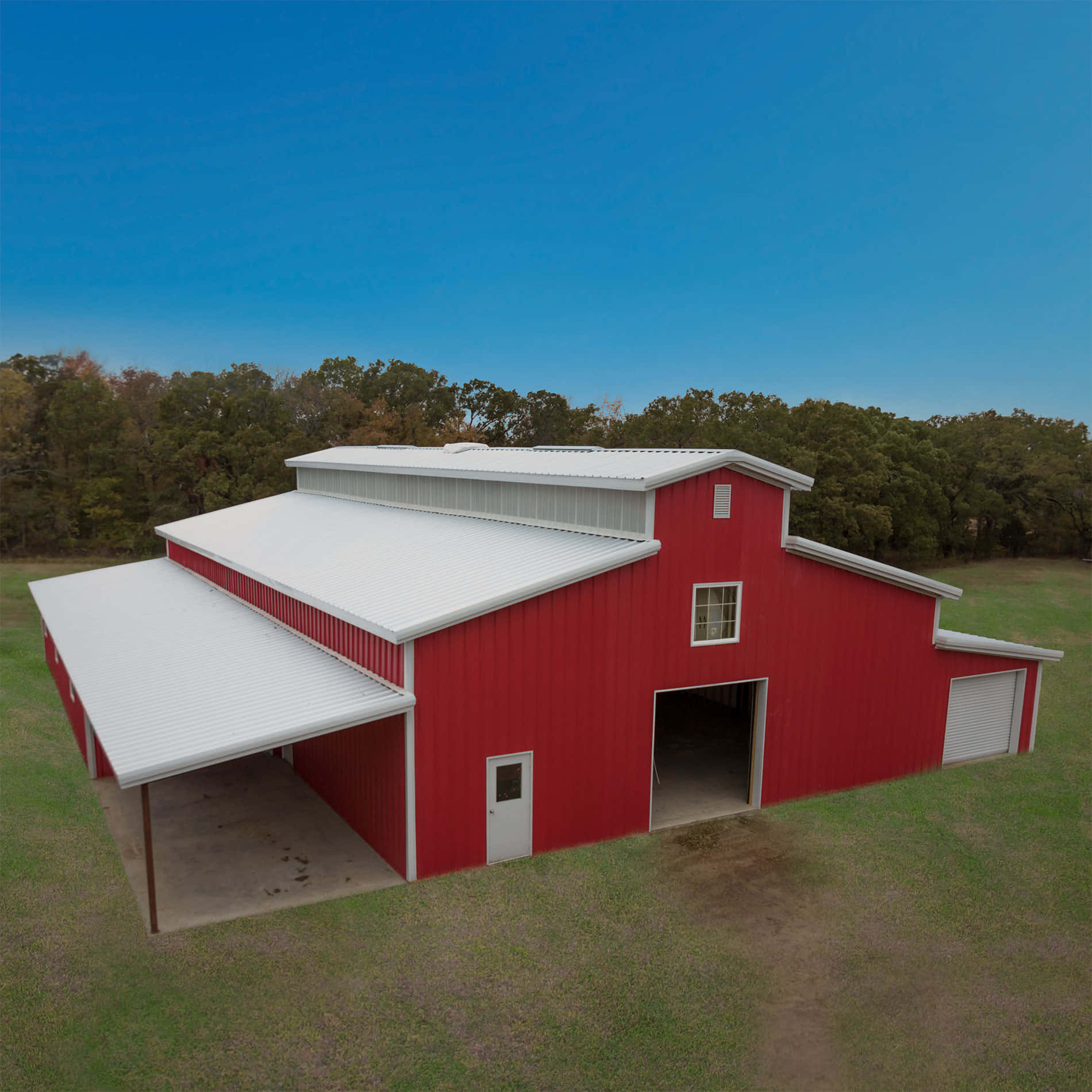 vibrant red metal barn, white roof, white doors, HD Desktop Wallpaper
