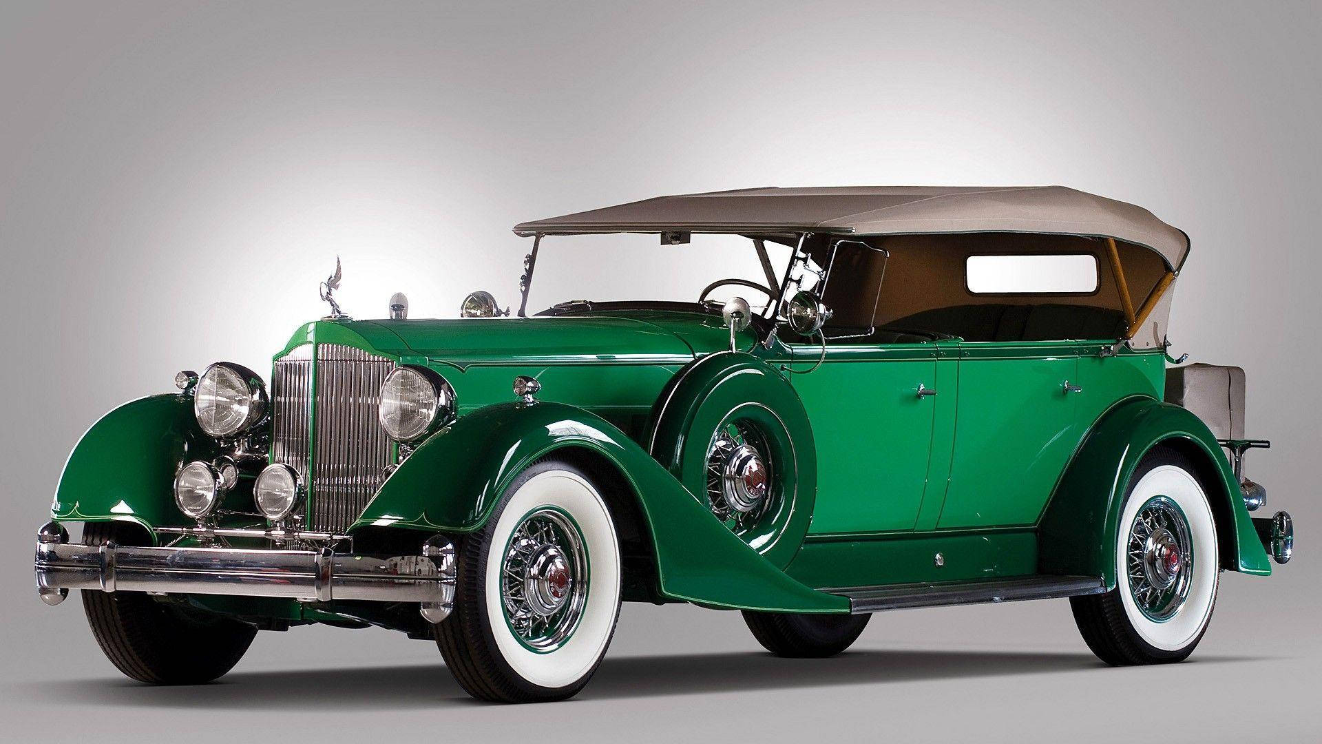Old Car, green tourer, convertible, Full HD Desktop Wallpaper