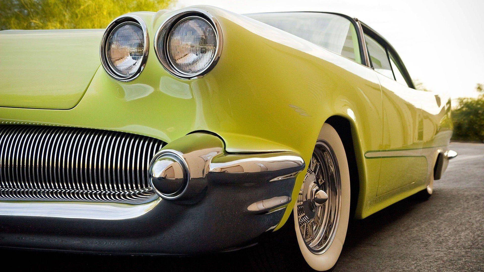 50s Plymouth, lime green, chrome details, Full HD Desktop Wallpaper