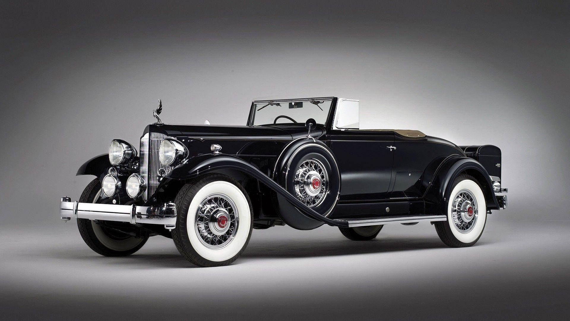 black, vintage convertible, white wall tires, Full HD Desktop Wallpaper