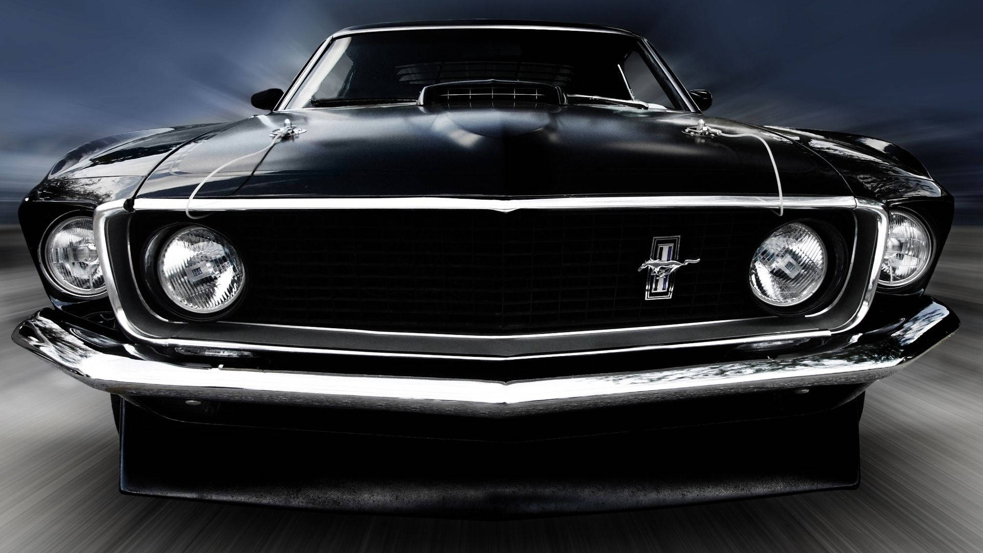 1969 Ford Mustang, black, chrome accents, Full HD Desktop Wallpaper