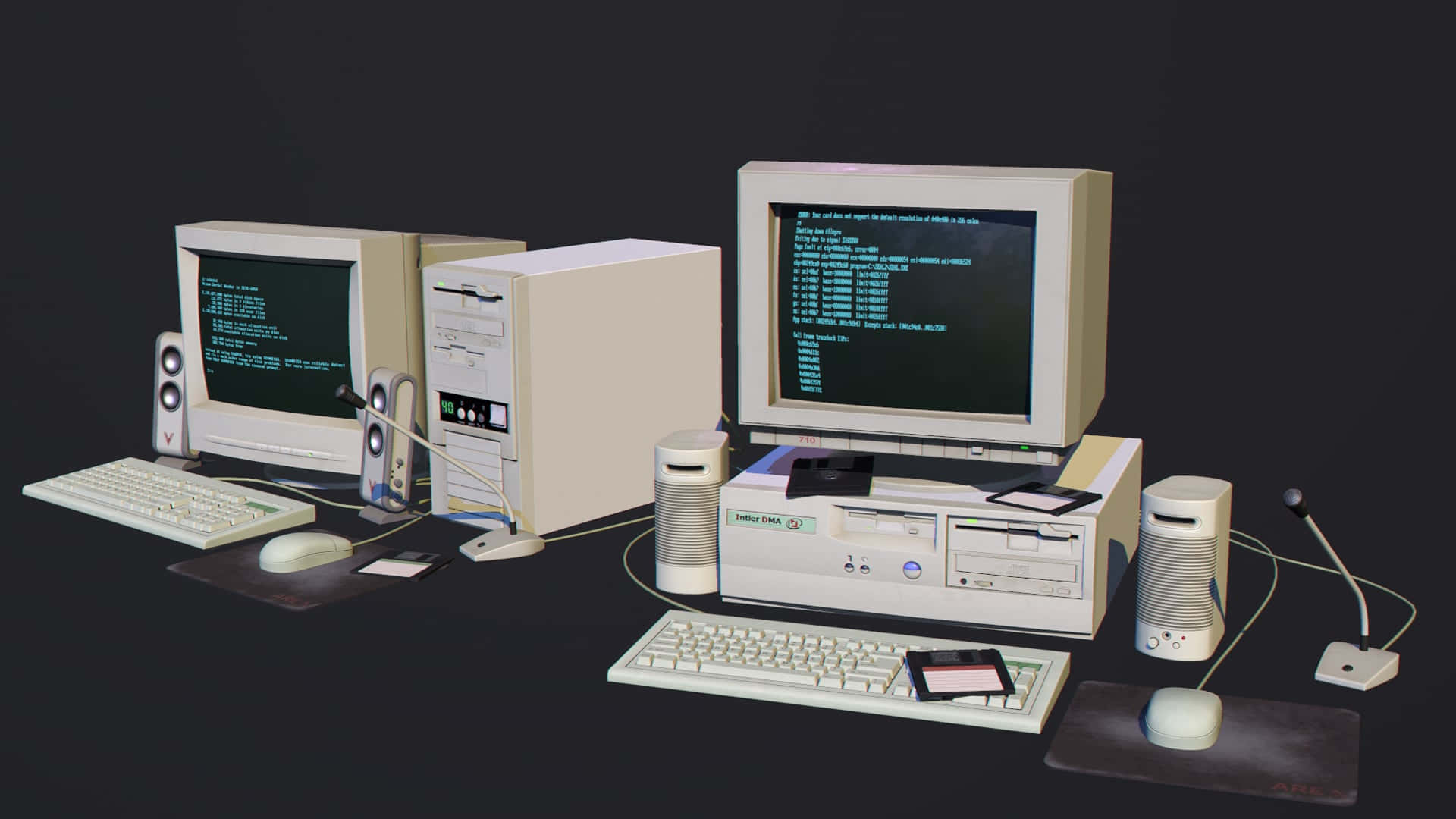 beige desktop computers, CRT monitors, green terminal text, Full HD Desktop Wallpaper