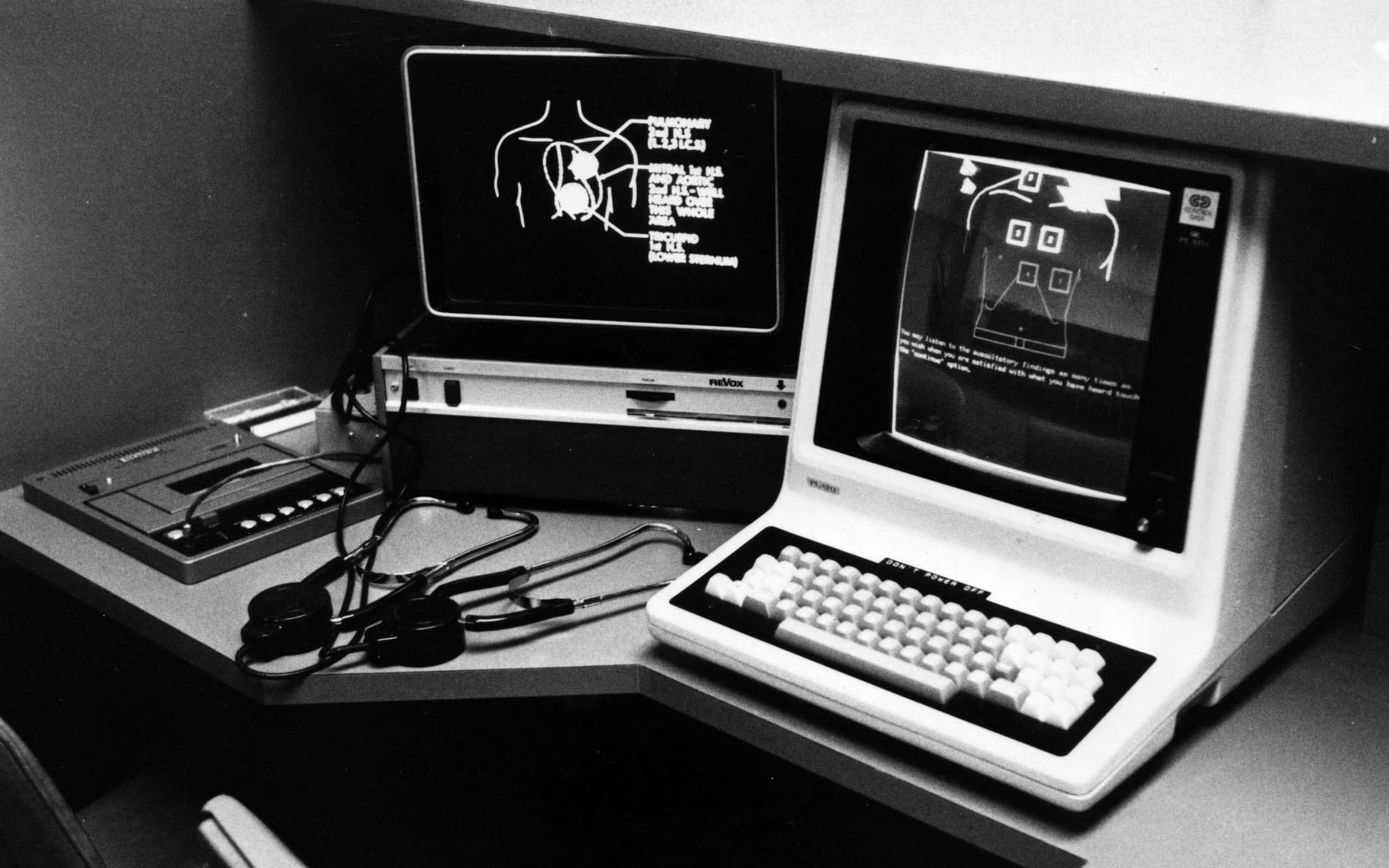 old pc, retro computers, black and white photo, 2K Desktop Wallpaper