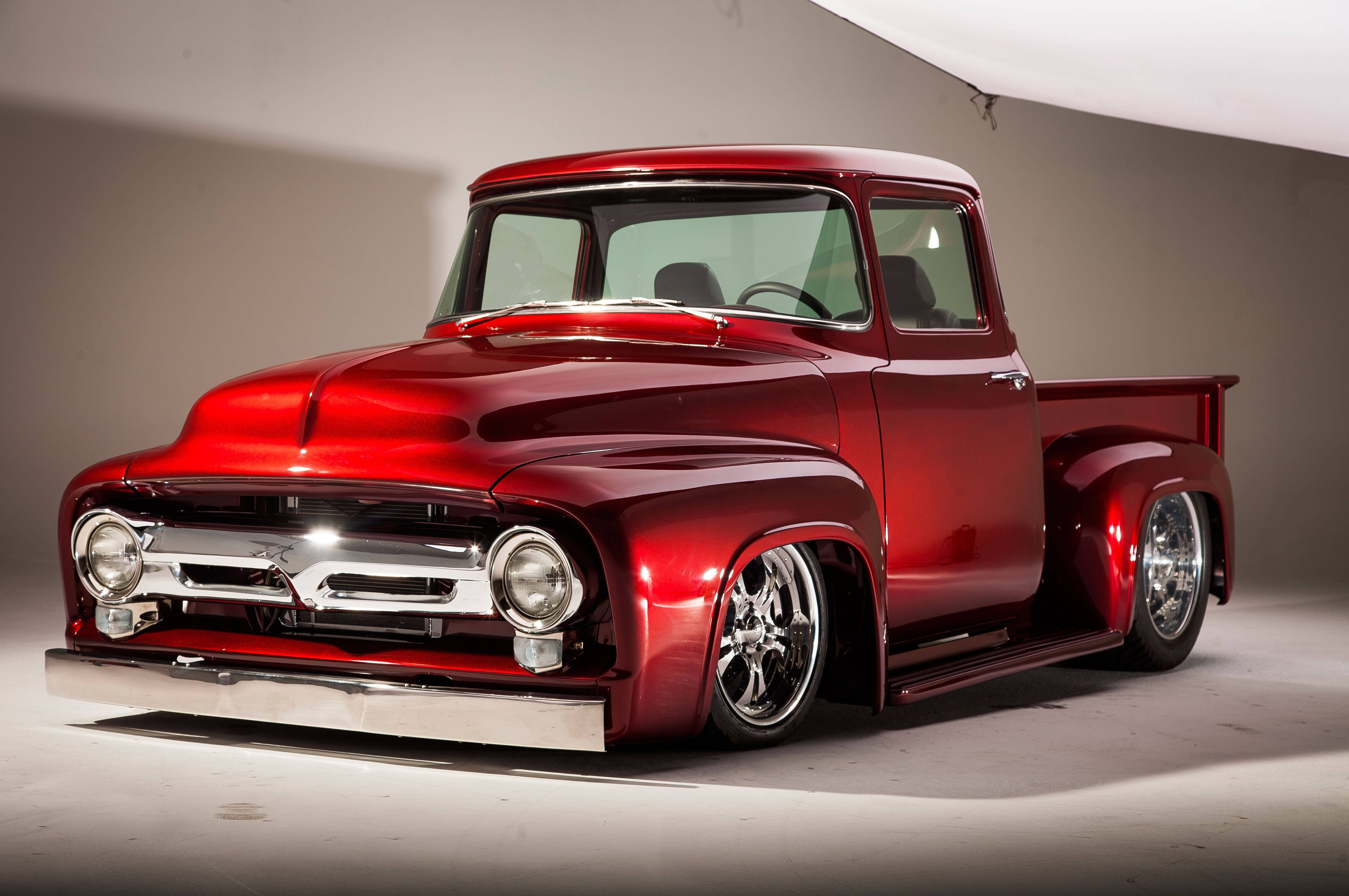 shiny red old ford truck, glossy red, chrome accents, 5K Desktop Wallpaper