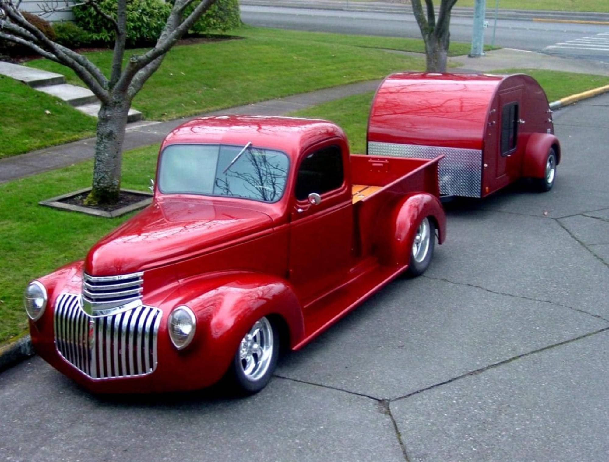 metallic red, vintage pickup truck, chrome grille, Full HD Desktop Wallpaper