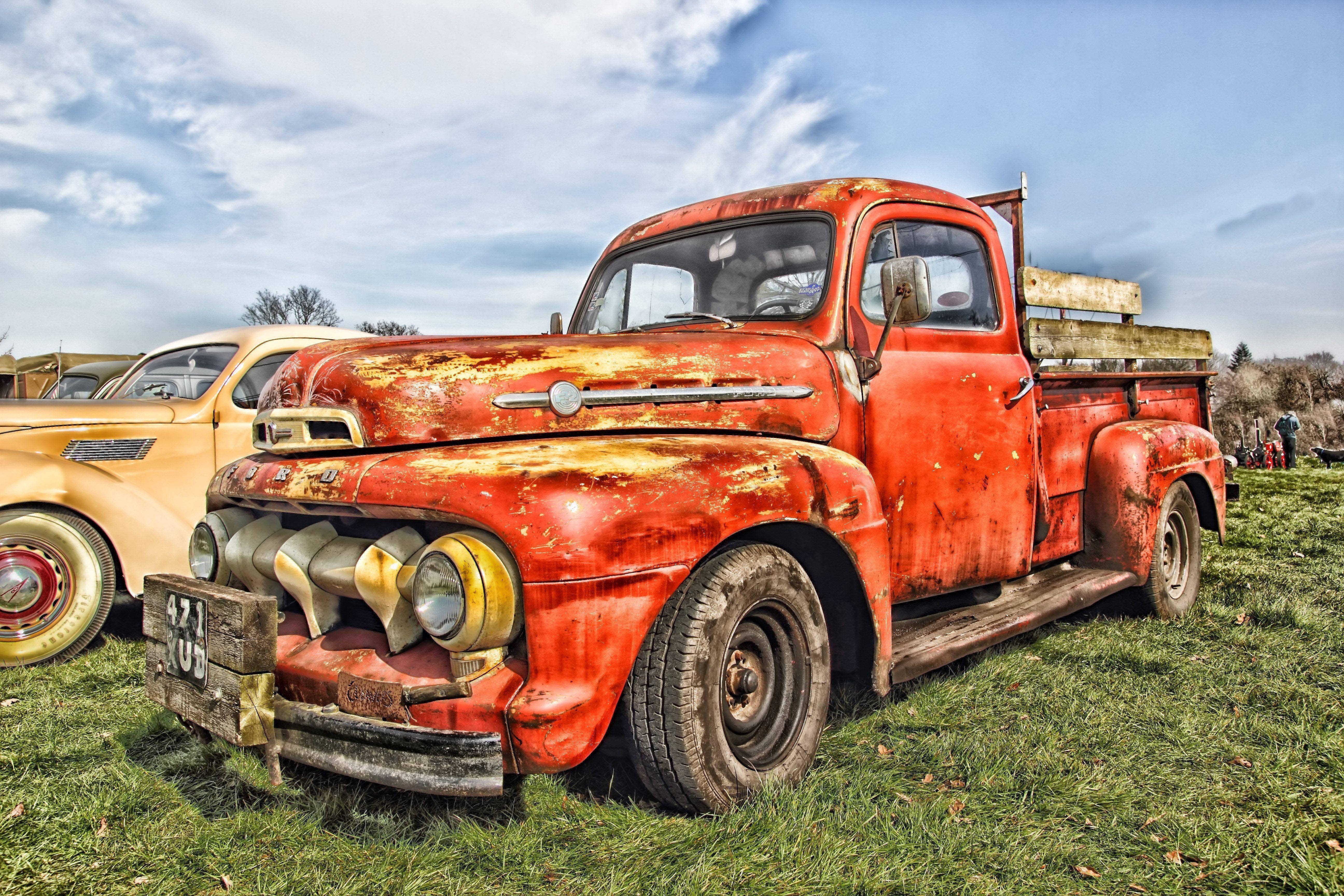 rusty red, old ford truck, vintage red pickup truck, 5K Desktop Wallpaper