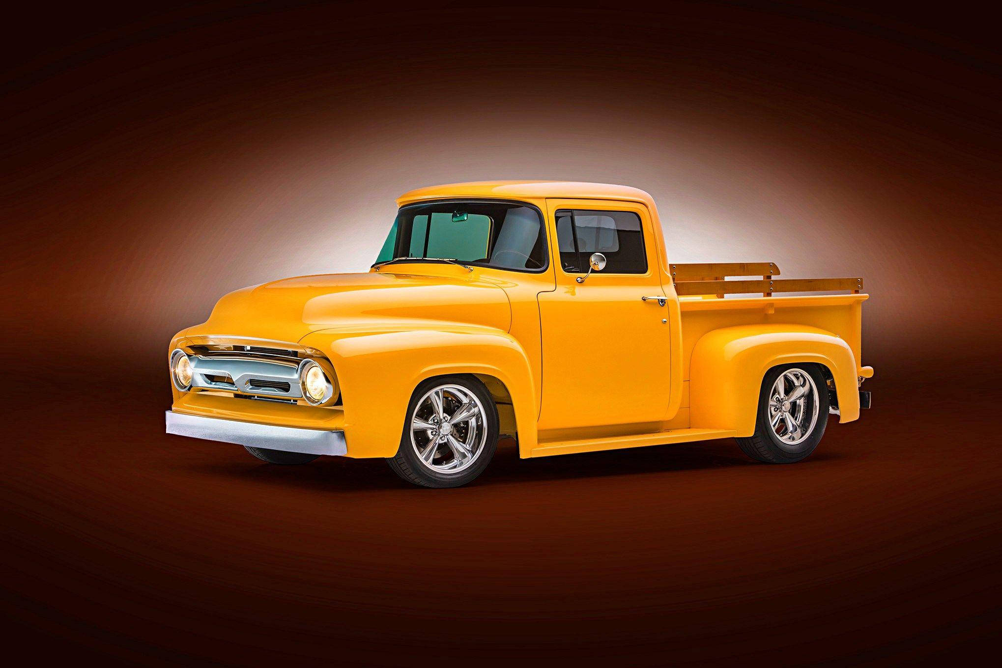 yellow orange, old ford truck, classic pickup truck, Full HD Desktop Wallpaper