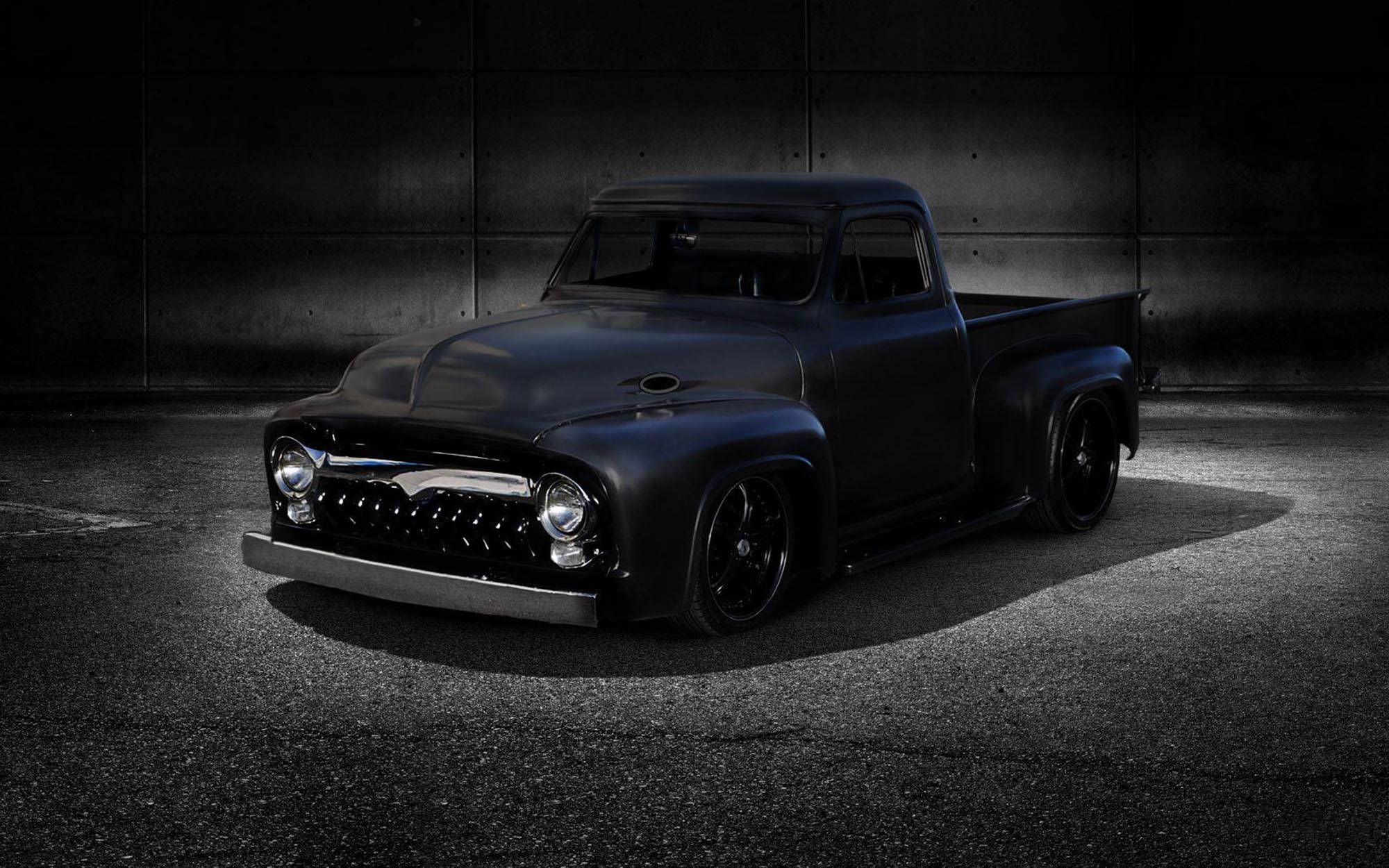 black, old Ford truck, matte black, Full HD Desktop Wallpaper