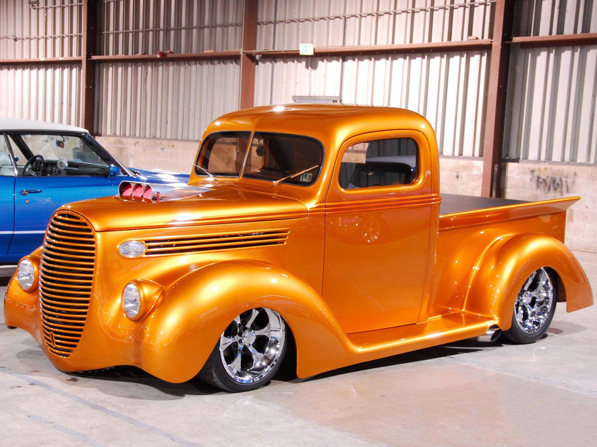 metallic orange, old ford truck, custom hot rod pickup truck, Full HD Desktop Wallpaper