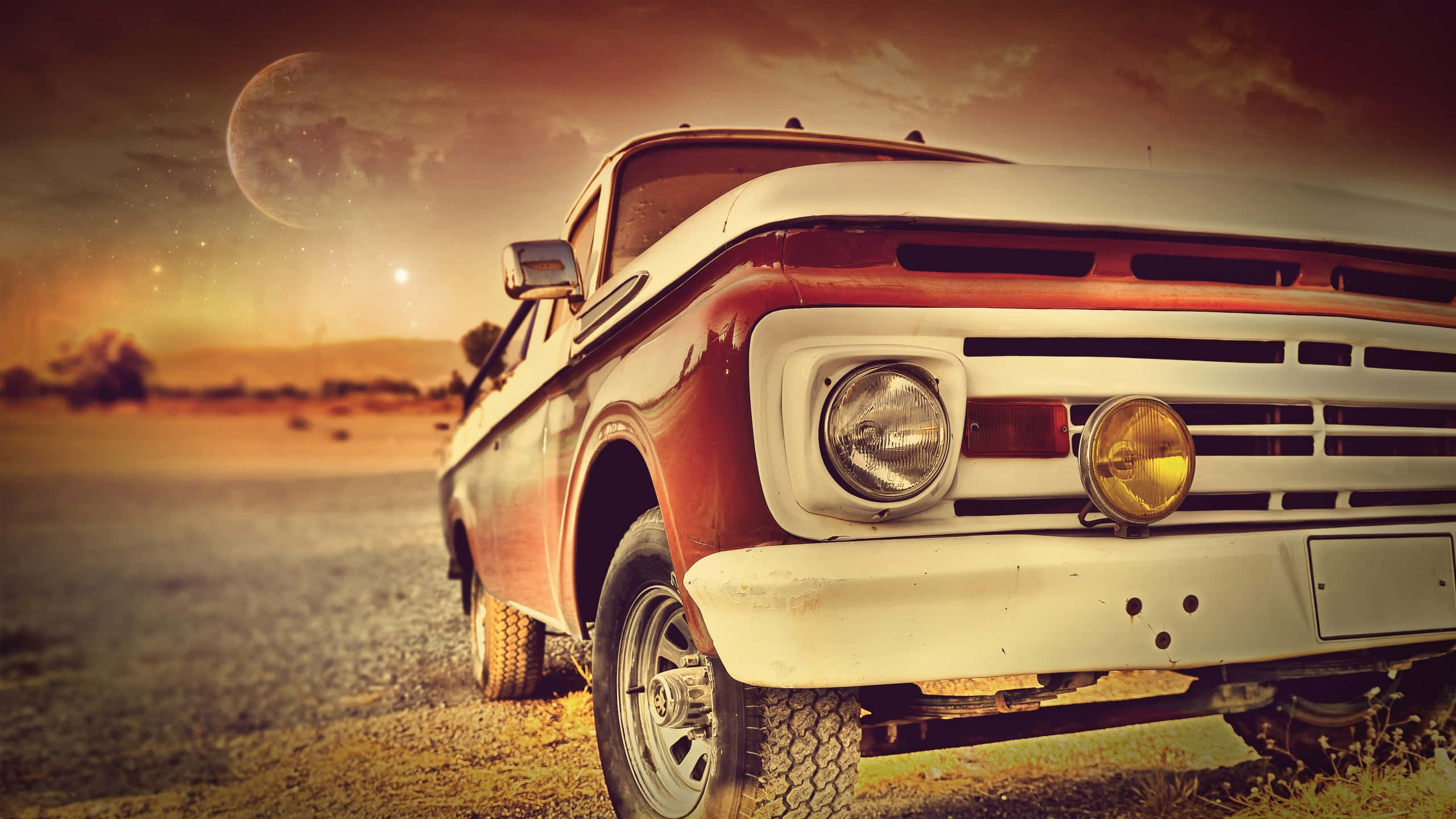 1950s, red, vintage red and white pickup truck, 2K Desktop Wallpaper
