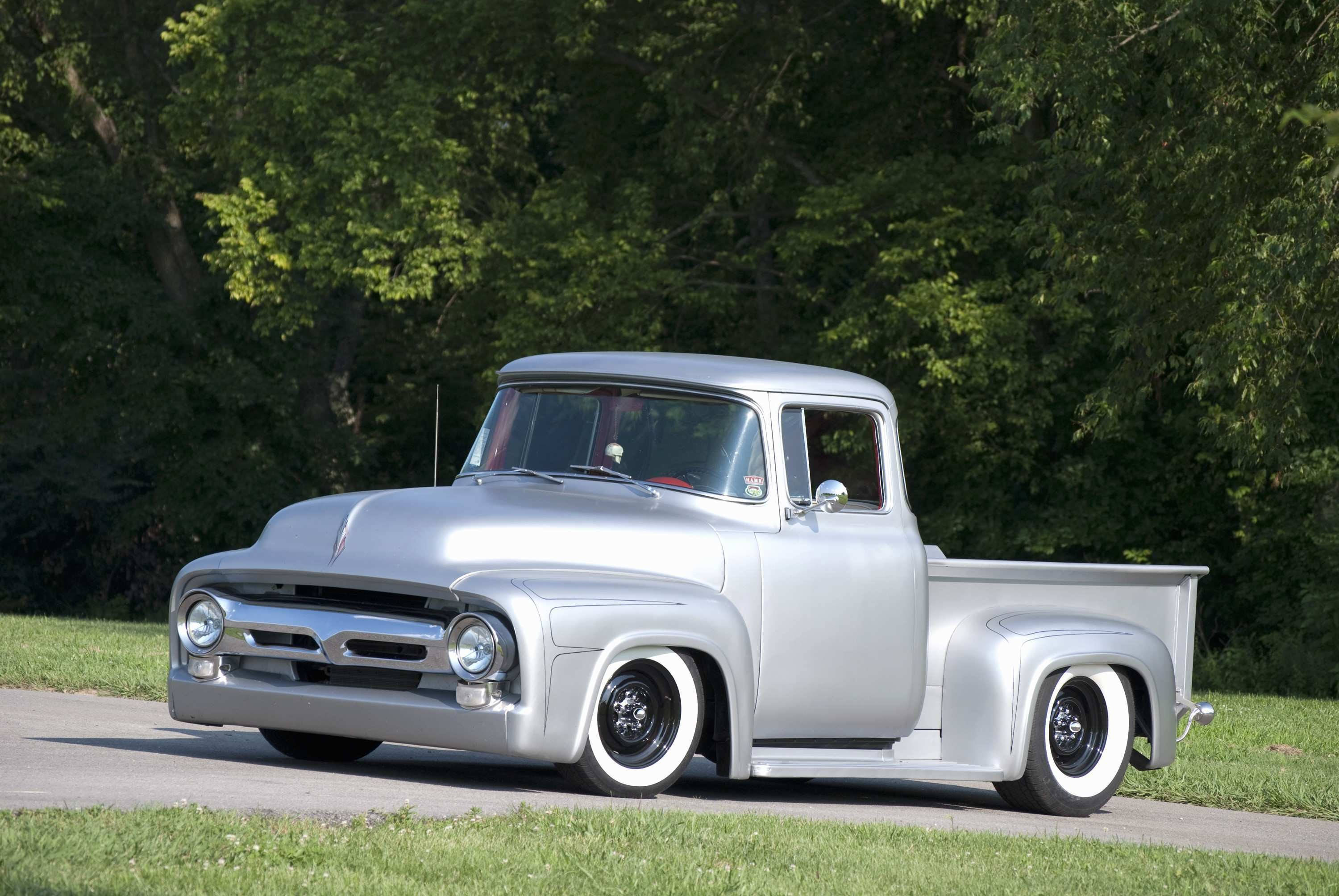 Silver Old Ford Truck, classic pickup truck, whitewall tires, 2K Desktop Wallpaper