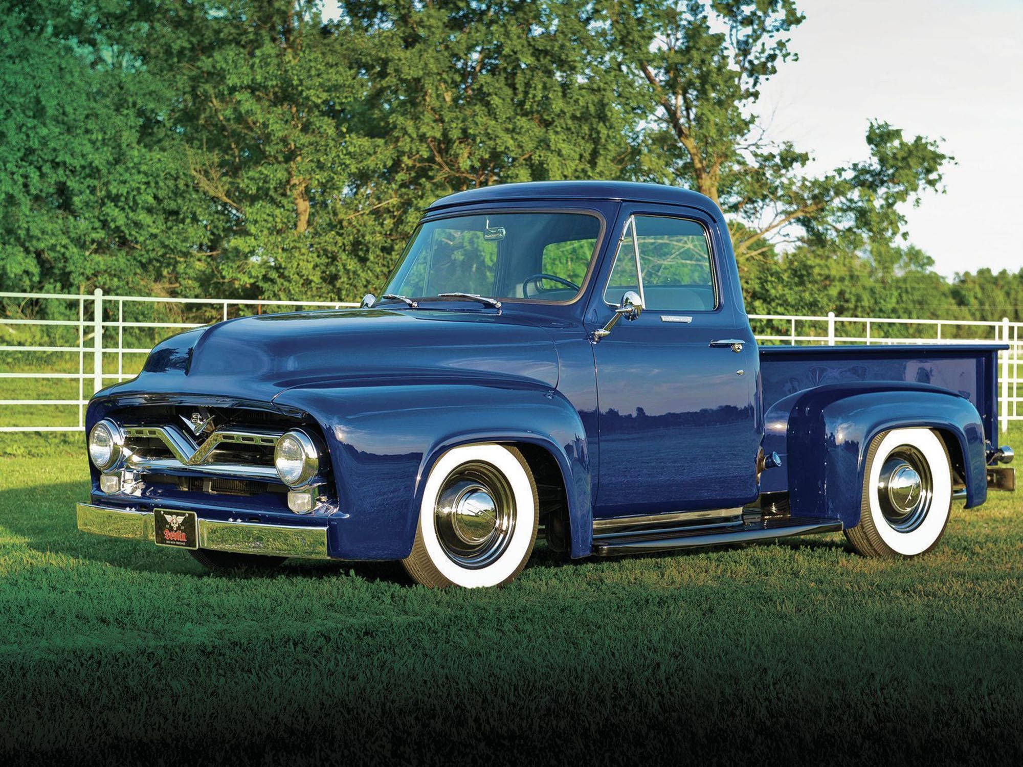 metallic blue, vintage Ford pickup truck, white wall tires, Full HD Desktop Wallpaper