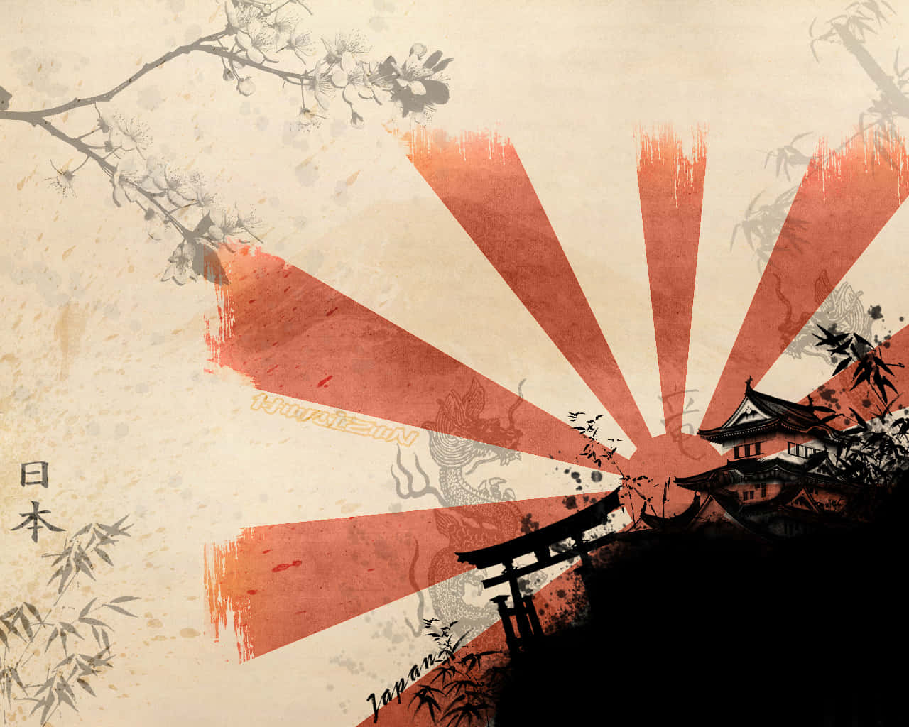 Traditional Japanese Architecture, Japanese flag, shrine, HD Desktop Wallpaper