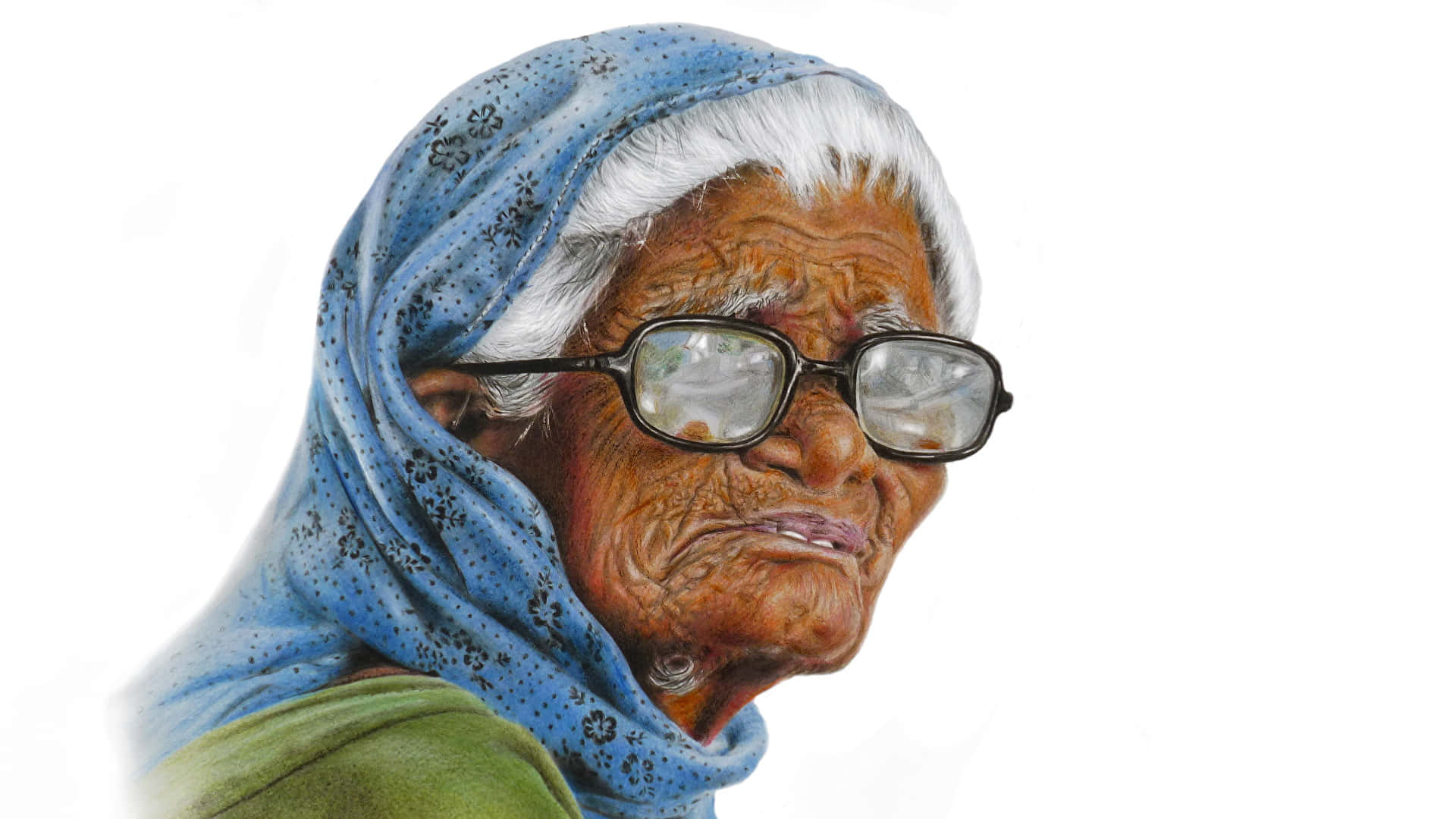 Old Lady, white hair, glasses, Full HD Desktop Wallpaper