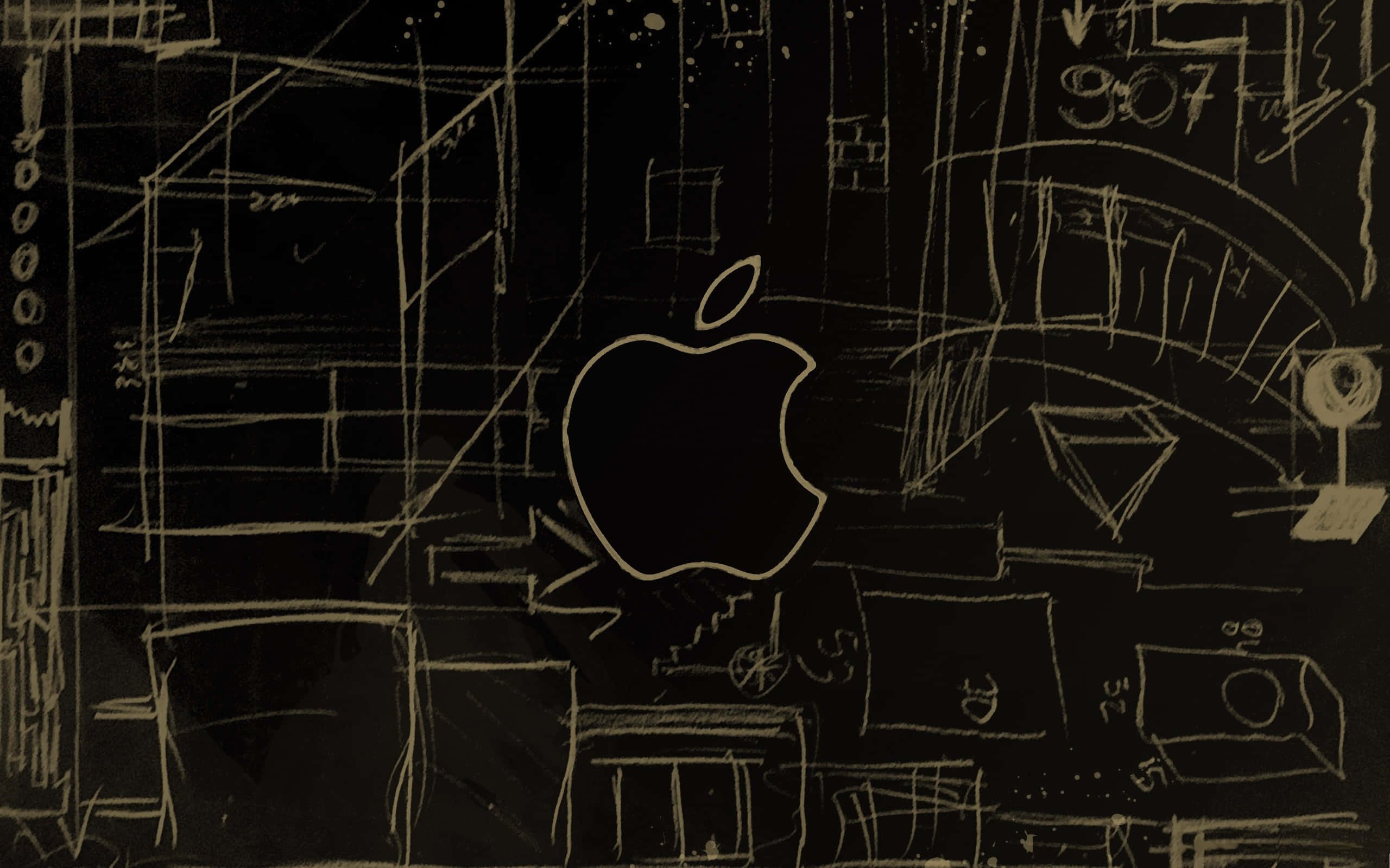 black and white drawing, stark black background, chaotic white chalk-like scribbles, 2K Desktop Wallpaper