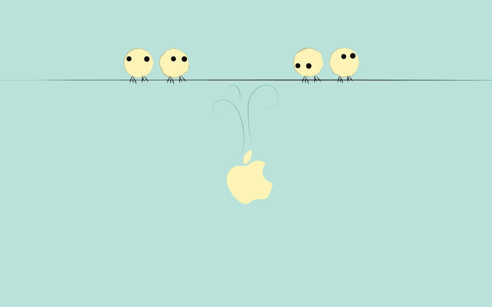 yellow chicks, wire, dangling yellow apple logo, Full HD Desktop Wallpaper