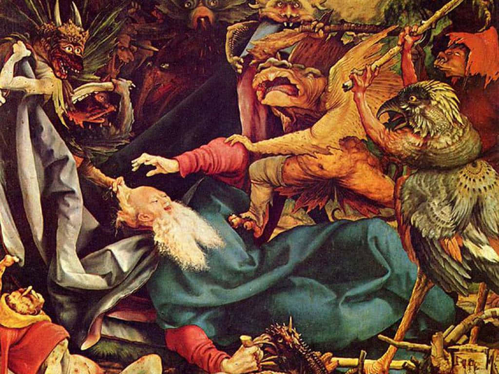 old man, white beard, grotesque demonic creatures, SD Desktop Wallpaper