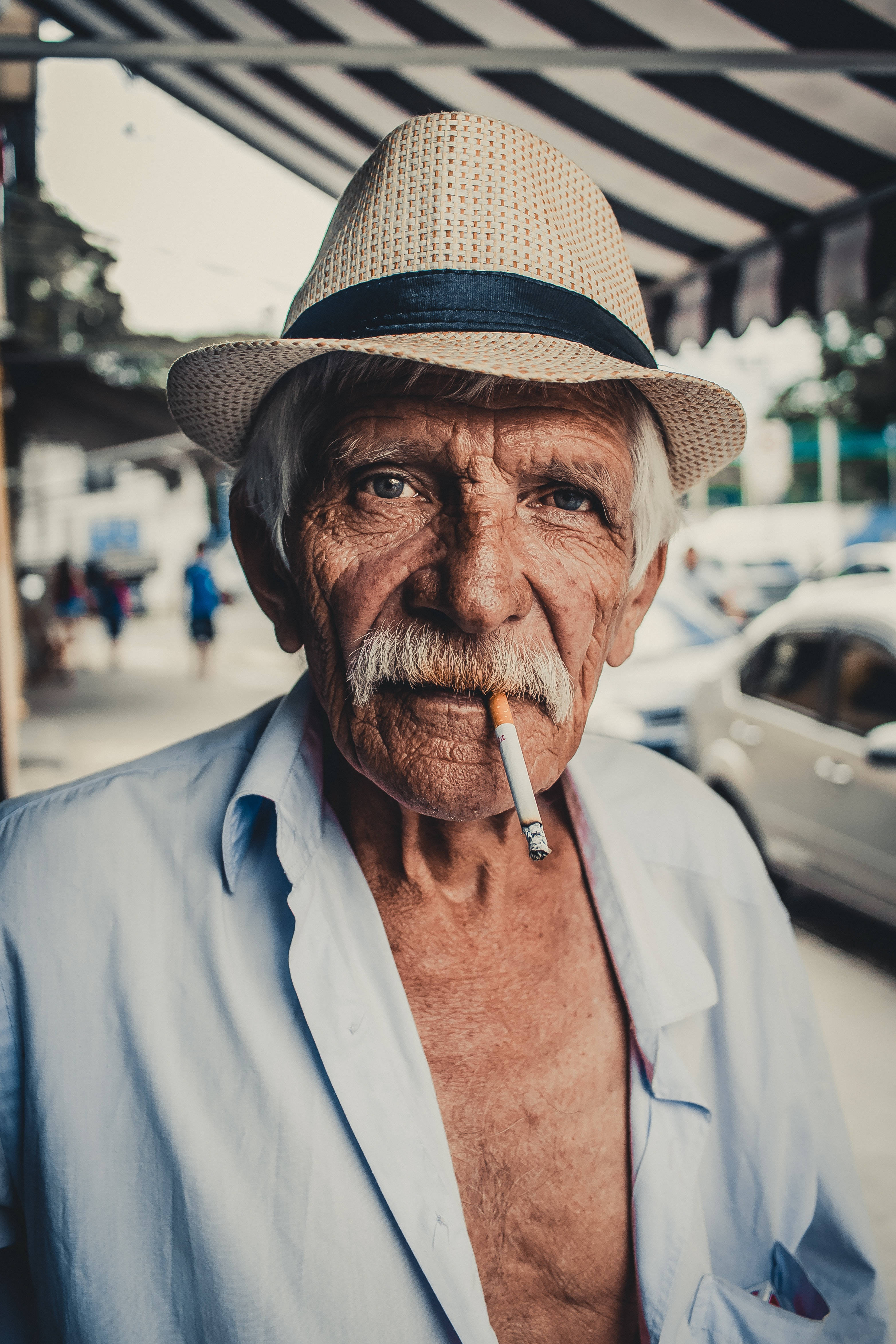 Old Man, white mustache, straw hat, 4K Phone Wallpaper