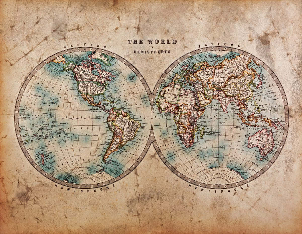 vintage world map, western hemisphere, eastern hemisphere, SD Desktop Wallpaper